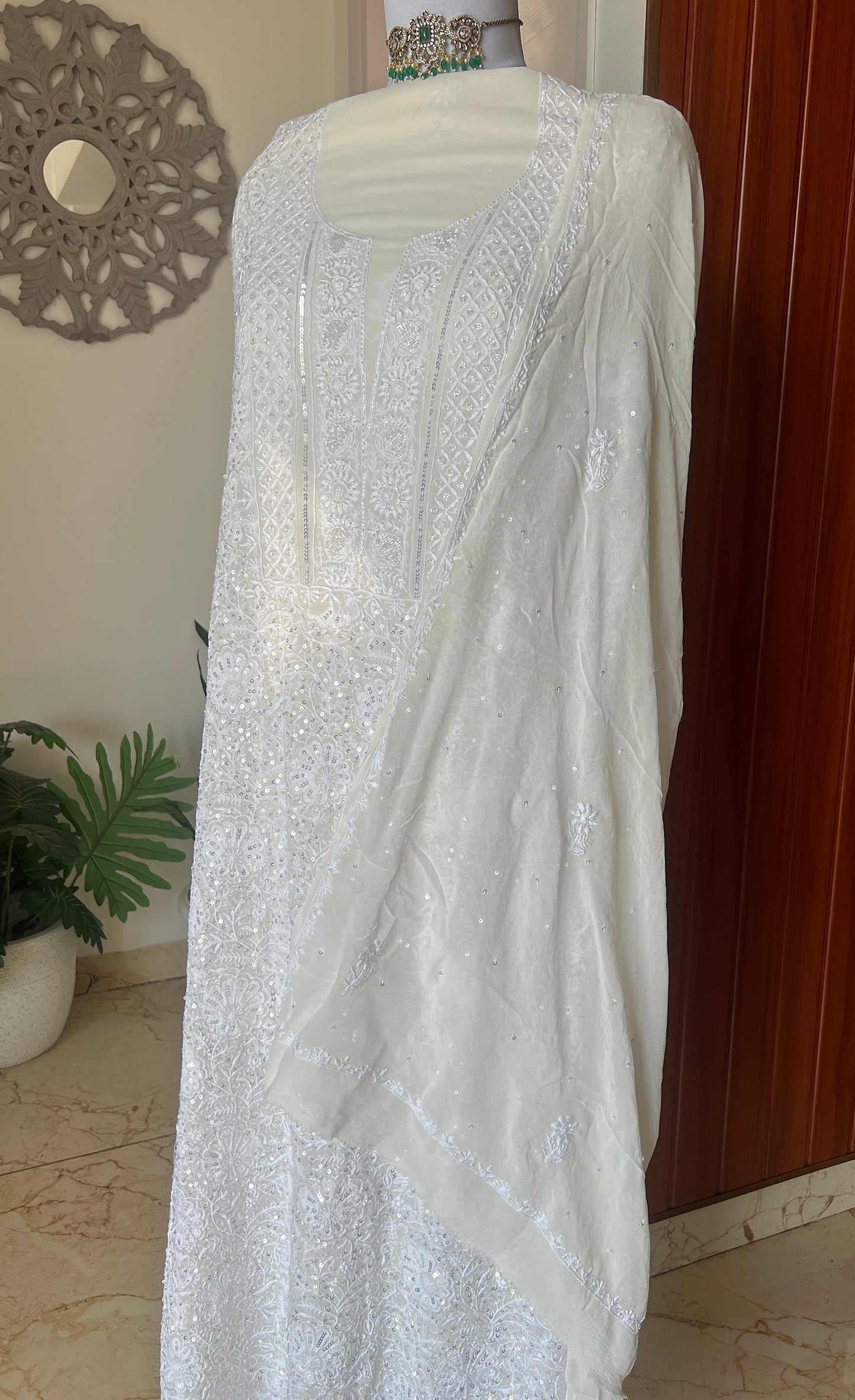 Suhaan Chikankari sequins cut Dana work kurta and dupatta