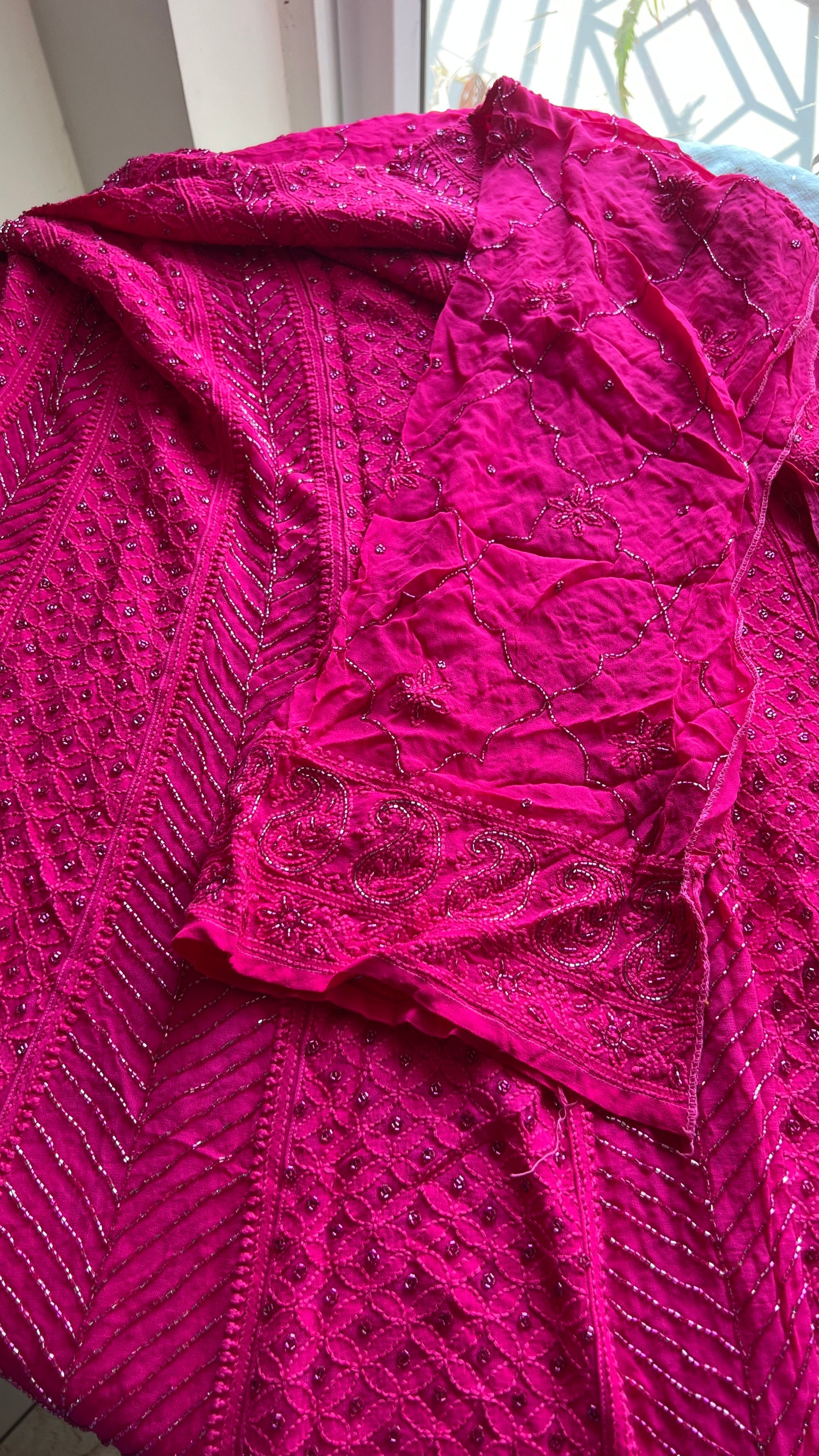 Hot pink Chikankari Sequins and Cut Dana Anarkali