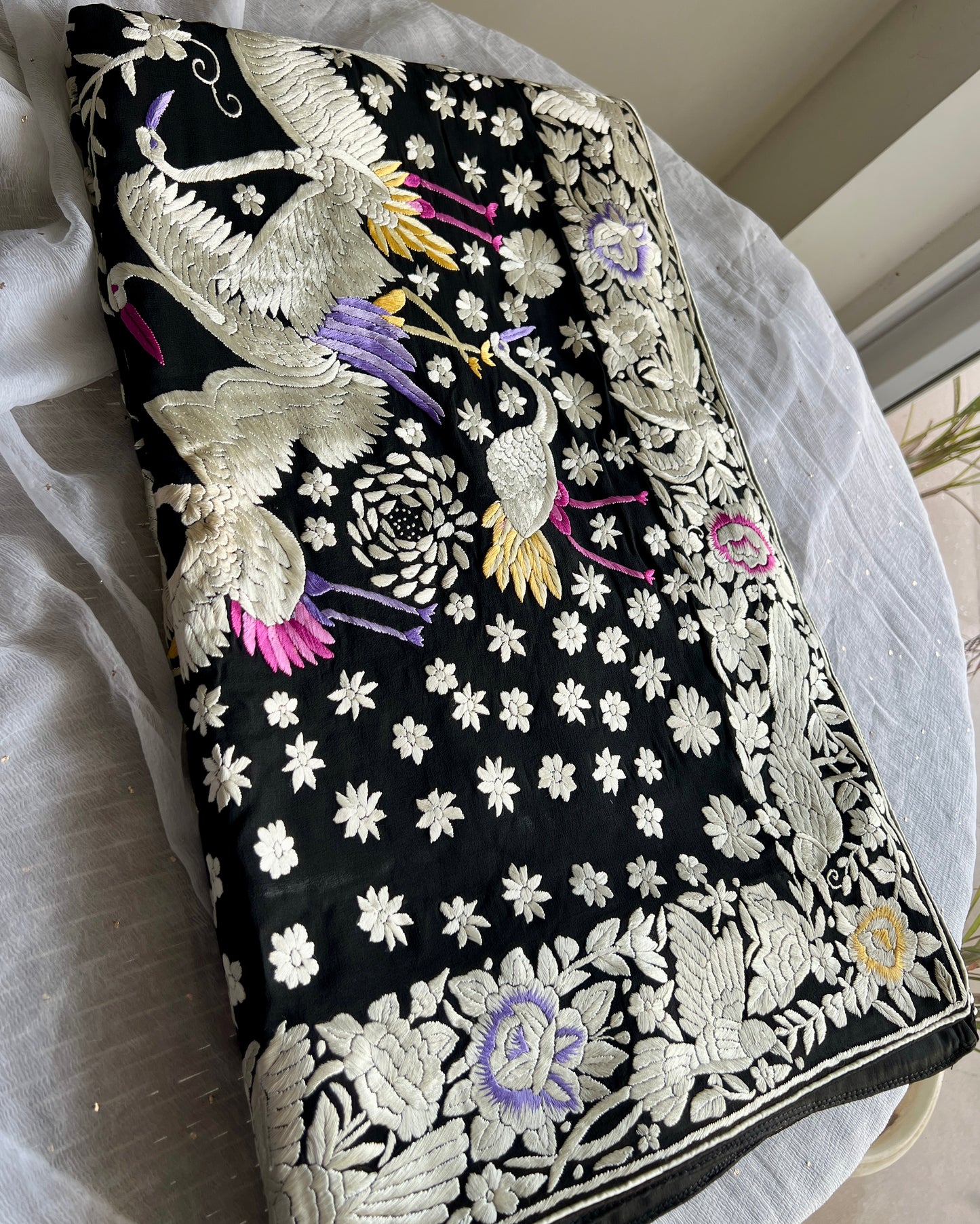 Black Masterpiece Parsi Gara Pure Georgette Saree