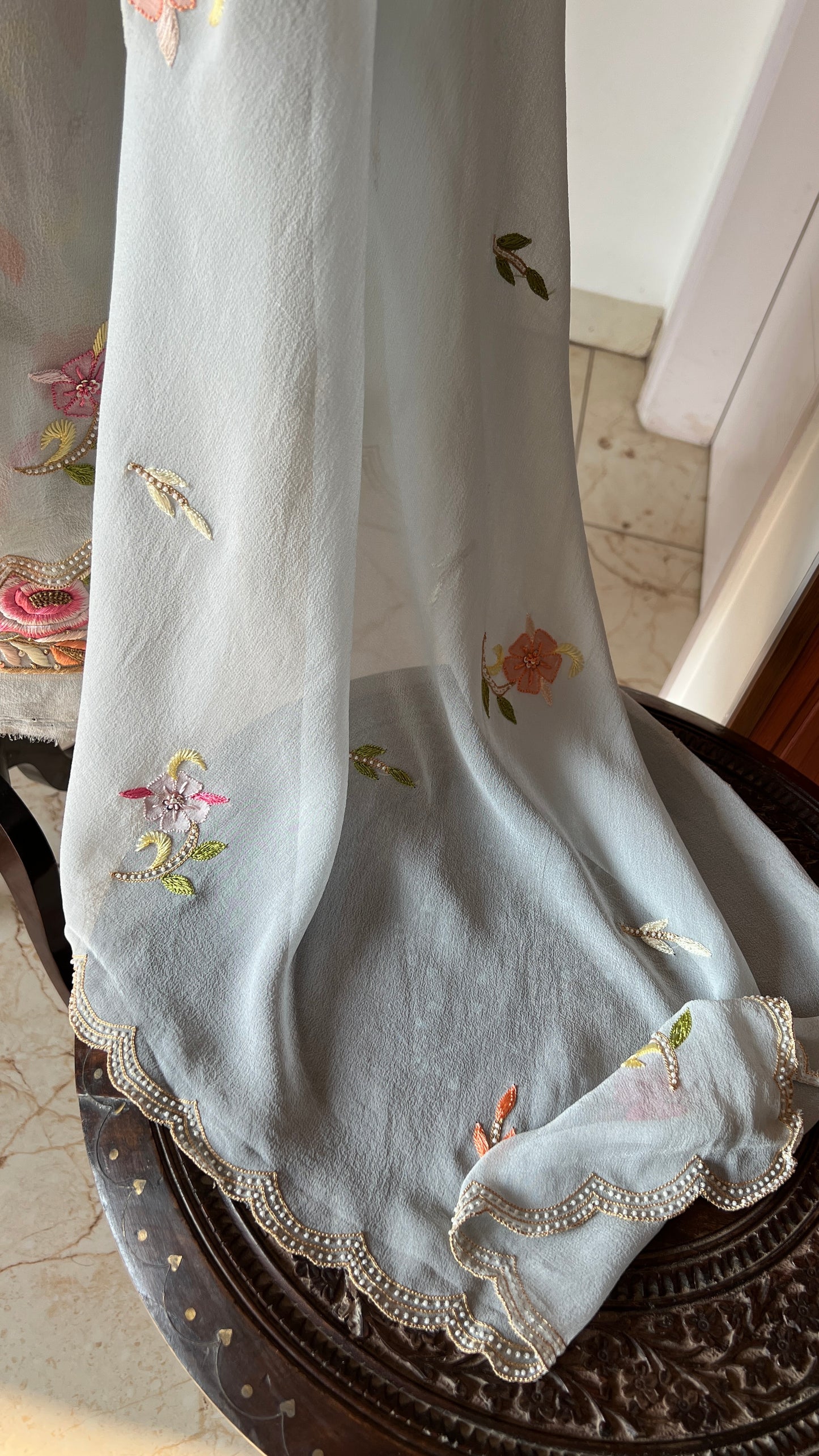 Ice Mint Resham Chikankari Parsi Gara and pearl work suit