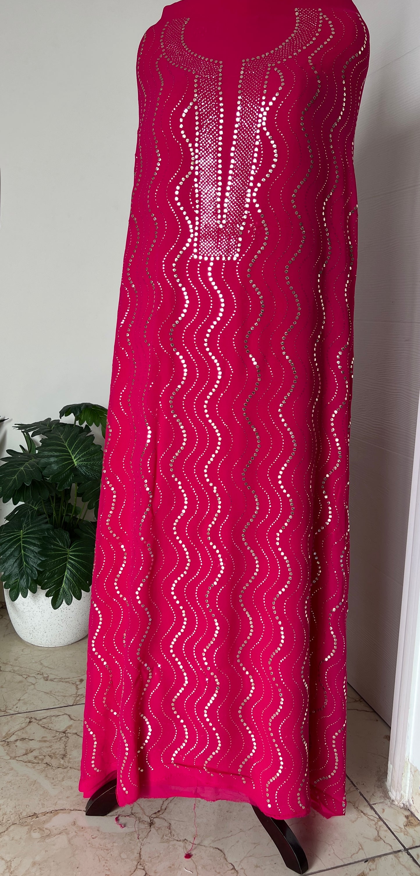 Hot Pink heavy Mukaish Work Kurta and Dupatta Set