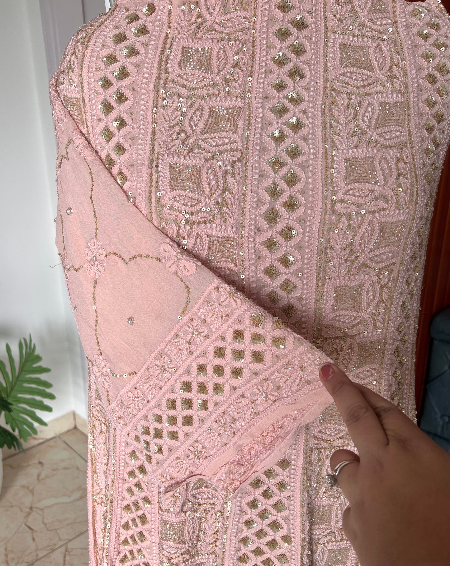 Ruhani Old Rose Chikankari sequins cut Dana Anarkali