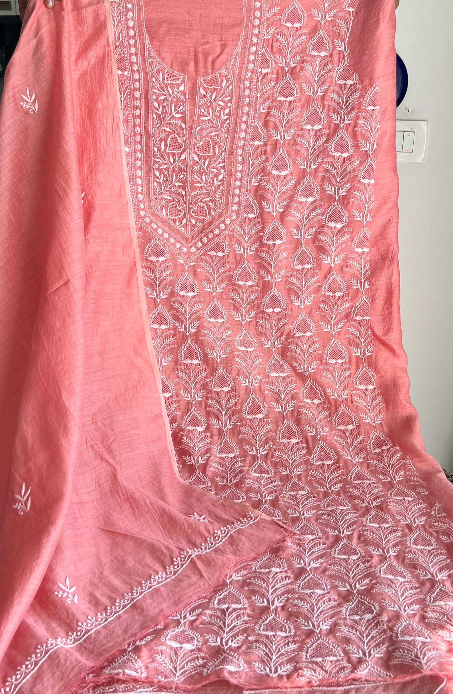 Moonga Silk Chikankari and fine jaali work kurta and dupatta