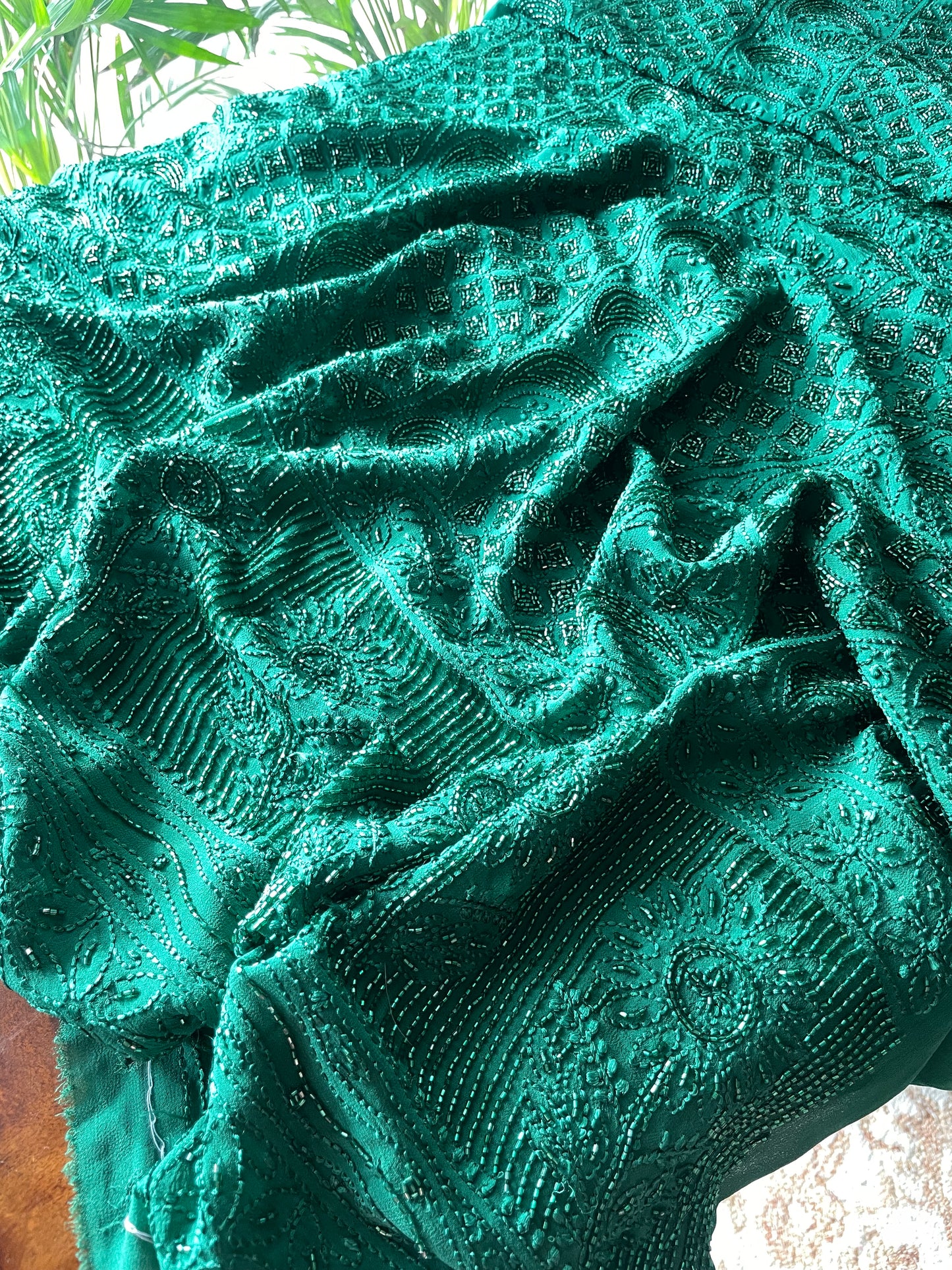 Emerald Green resham Chikankari cut dana sequins work kurta and dupatta