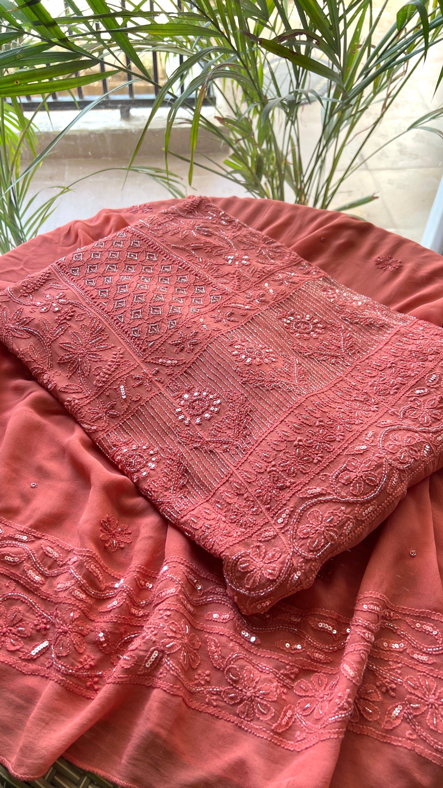 Gajri Chikankari Cut Dana and sequins Anarkali with Dupatta