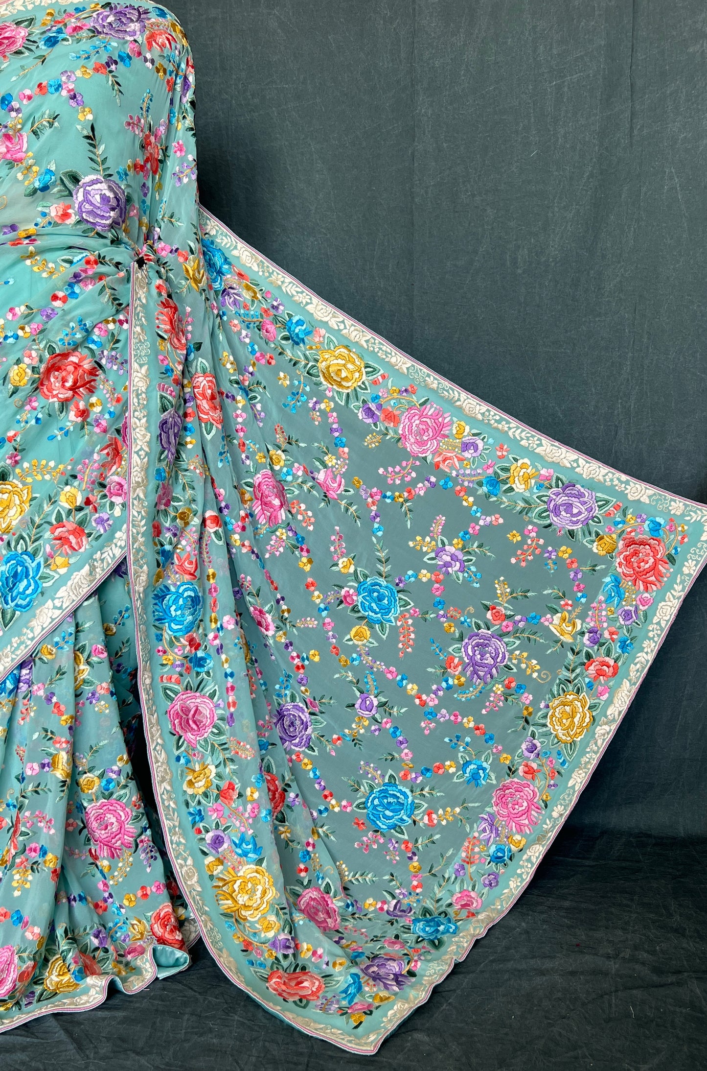 Firozi Masterpiece Parsi Gara Pure Georgette Saree