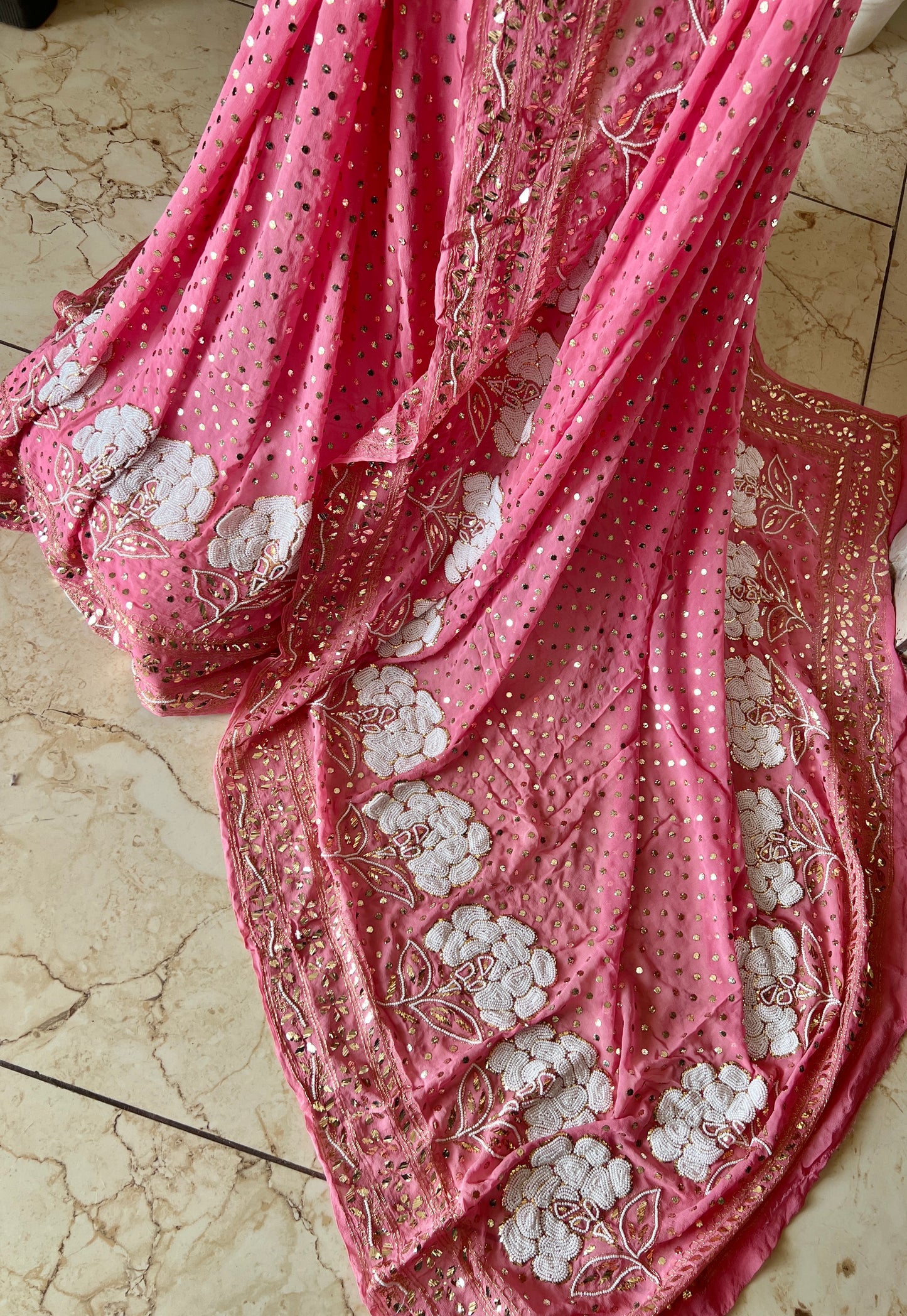 Rose Pink Ruhani Allover Heavy Badla Pearl Mukaish and Aari Embroidered Saree