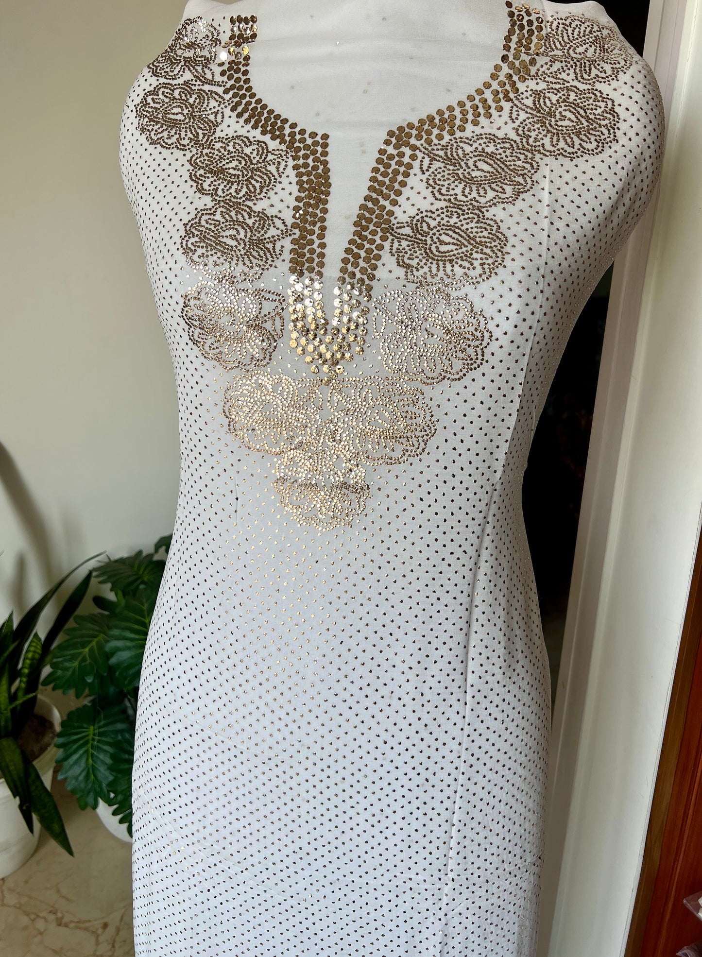 White bareek mukaish work Kurta and Dupatta