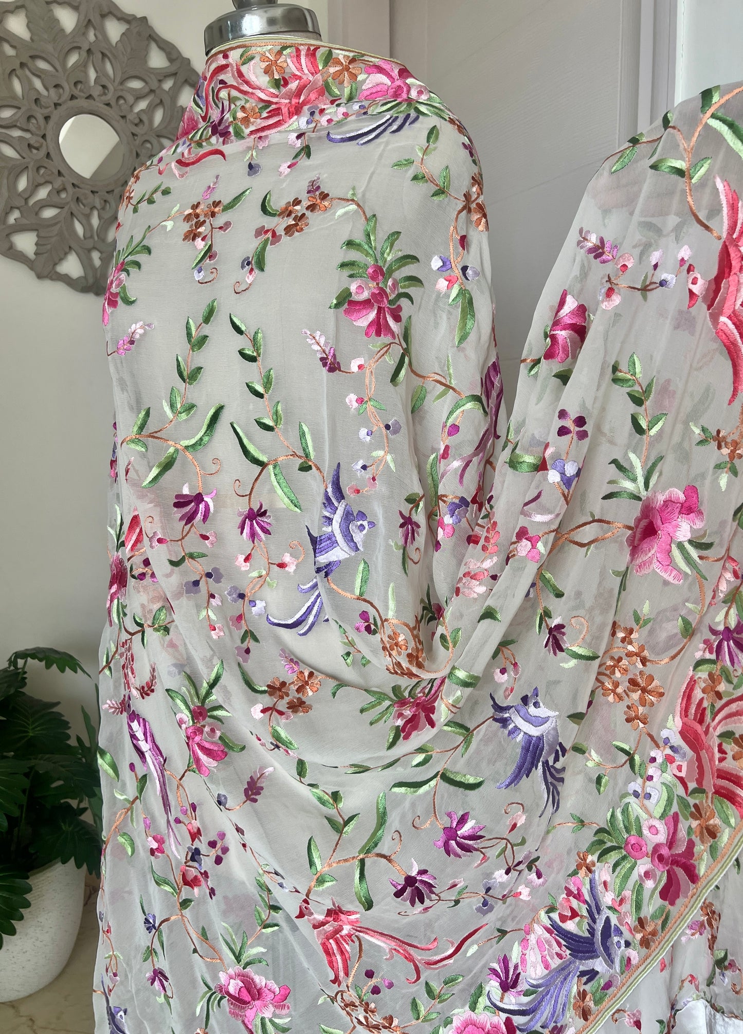 Ivory Masterpiece Parsi Gara Hand Embroidered Dupatta