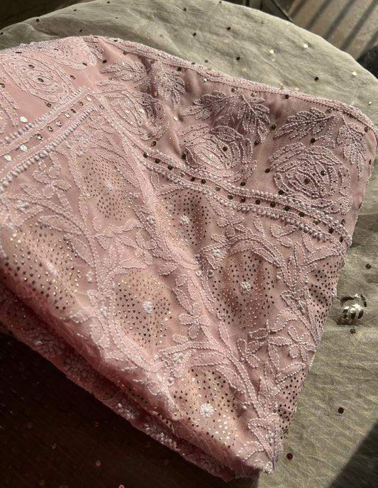 Ruhani Dusty Pink Allover Designer Chikankari and Mukaish Saree