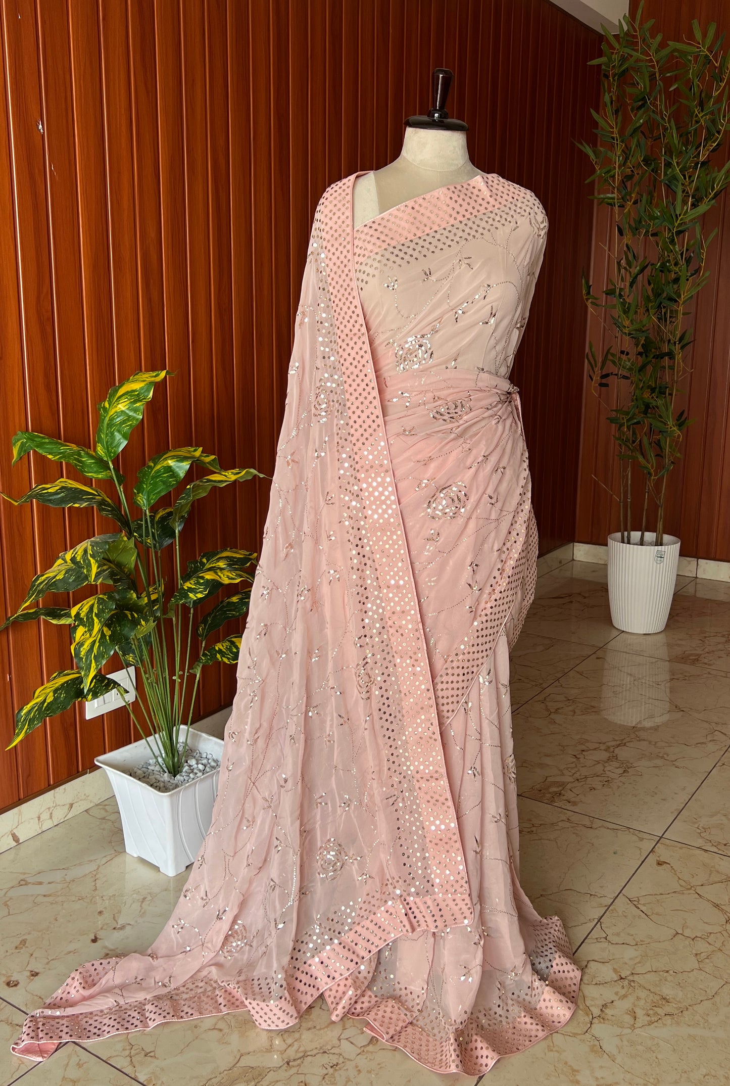 Dusty pink Gulaab Badla and Mukaish work Half pure Georgette Saree