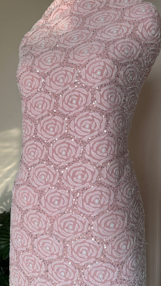 Blush pink fine Chikankari Pearl and sequins Embroidered Kurta and Dupatta