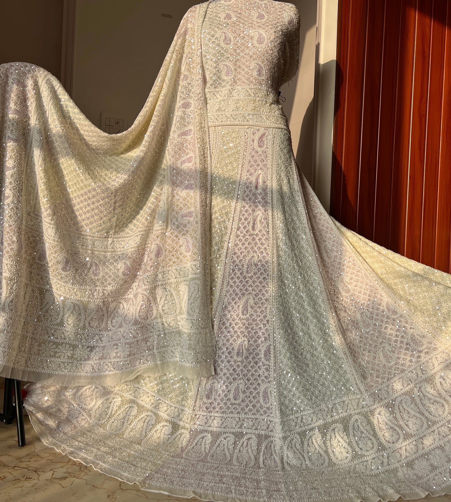 Ruhani Ivory Chikankari Lehenga with Multi Cut Dana and sequins Work