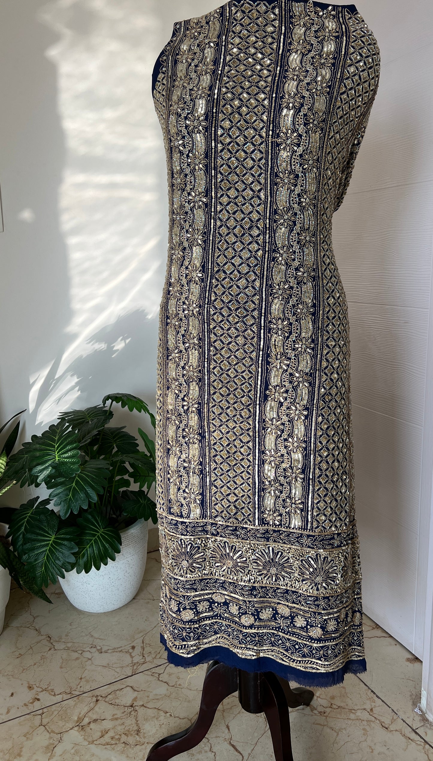 Ruhani Blue Chikankari golden cut dana sequins kurta and dupatta