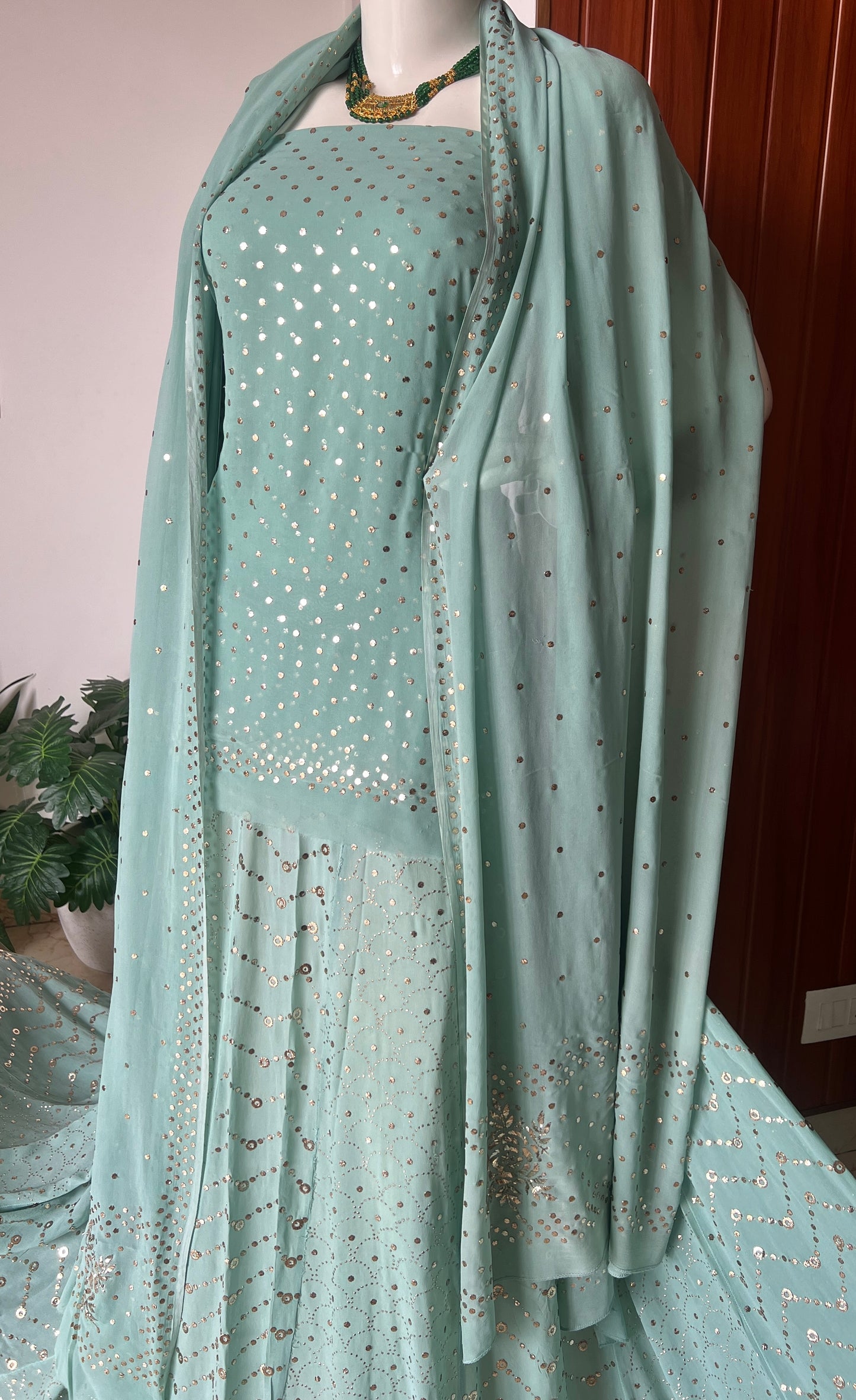 Ruhani Sage Green Allover Mukaish Lehenga Set
