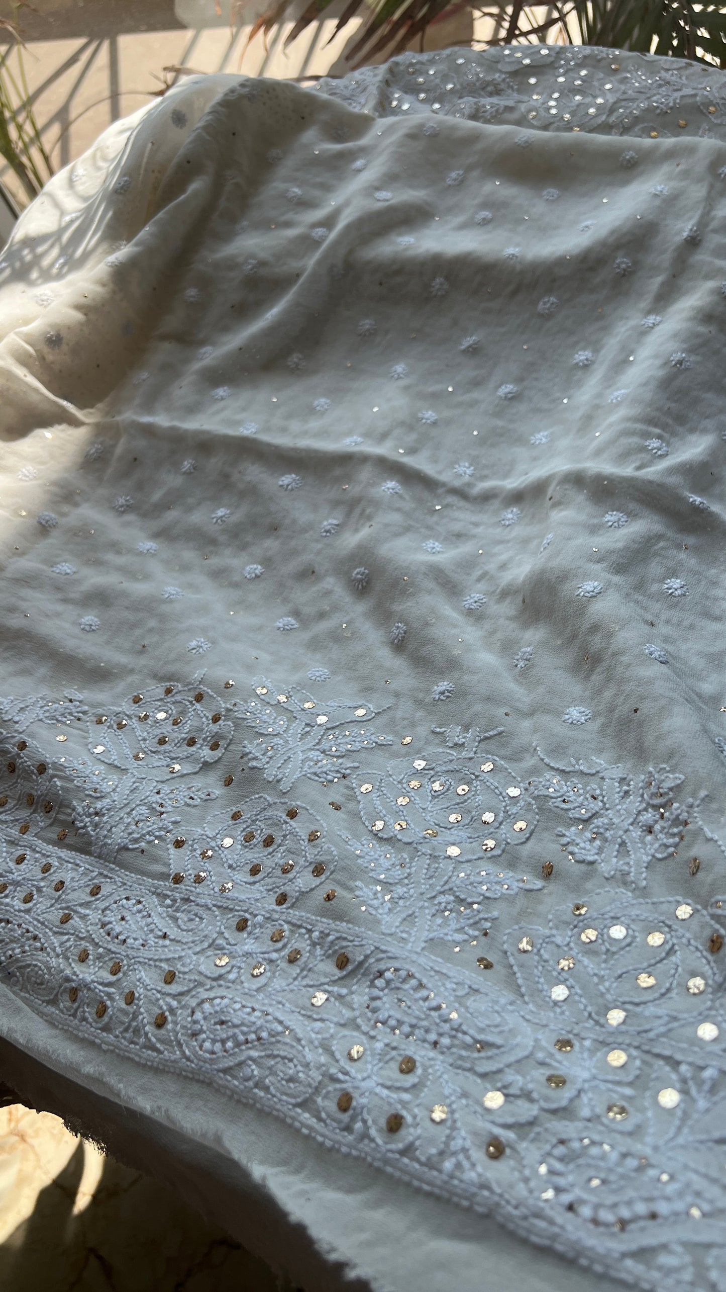 Ruhani Ivory Allover Fine Chikankari and Mukaish Saree