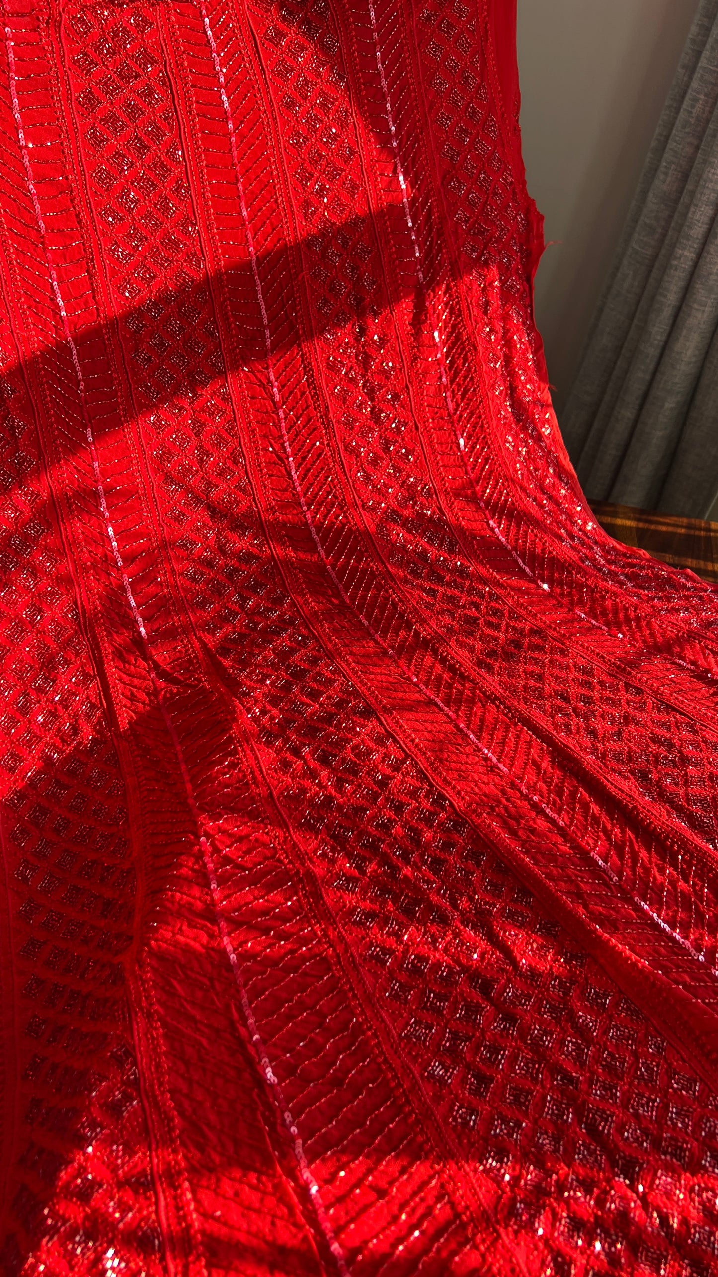 Red Chikankari Cut Dana and sequins Anarkali with Dupatta