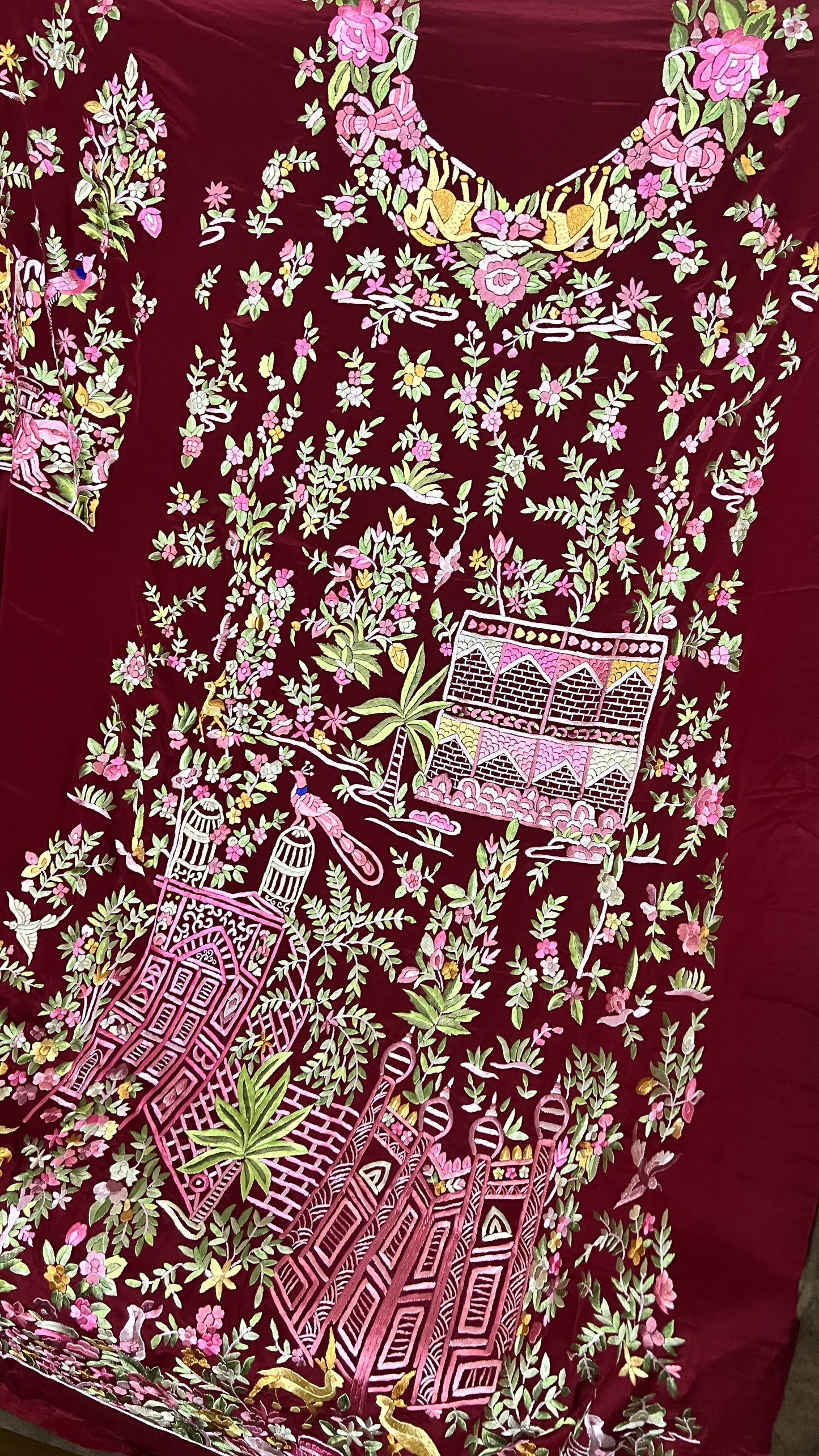 Maroon Masterpiece Hand Embroidered Parsi Gara kurta set