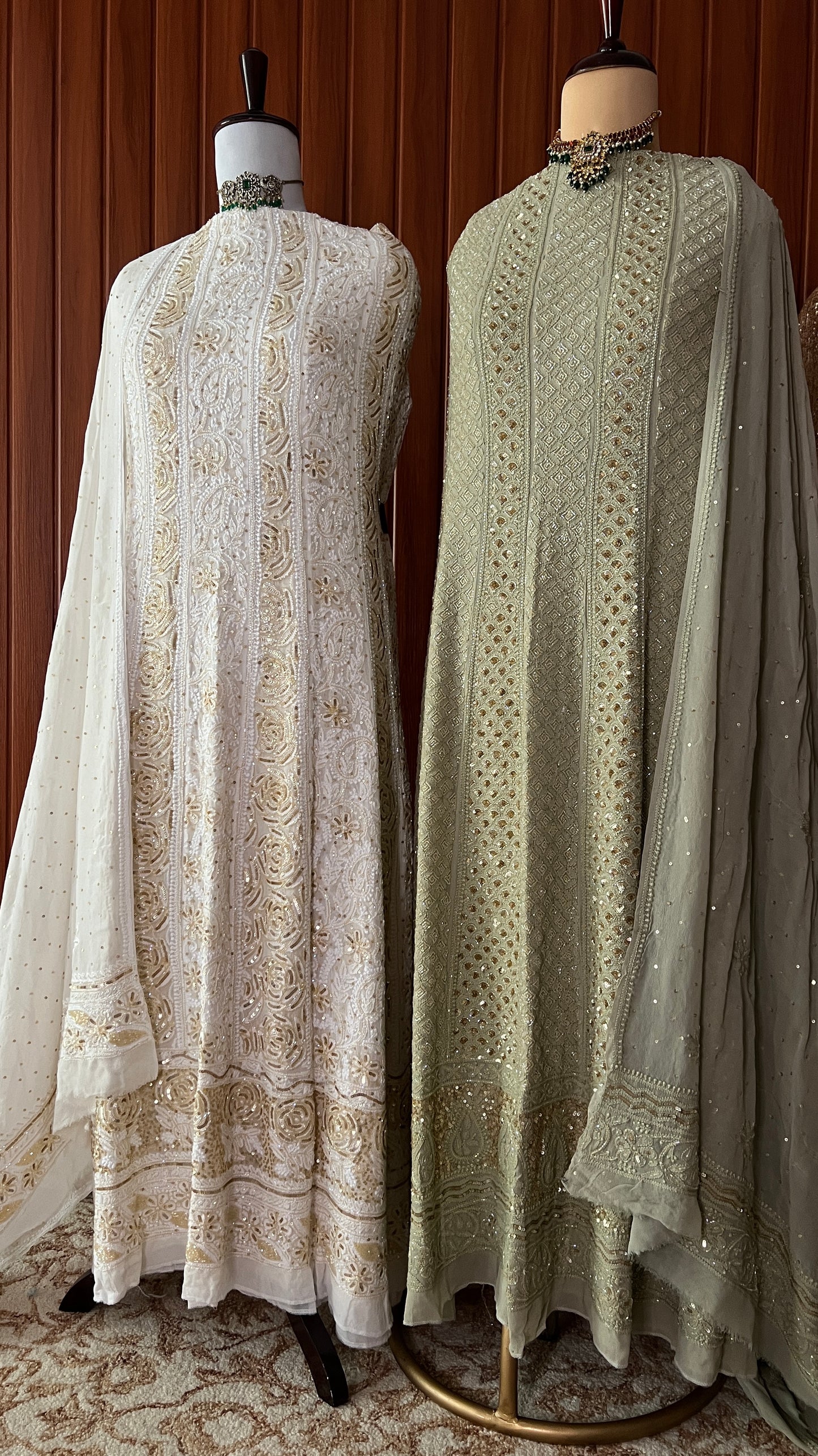 Ruhani Sage green Chikankari Sequins and Cut Dana Anarkali