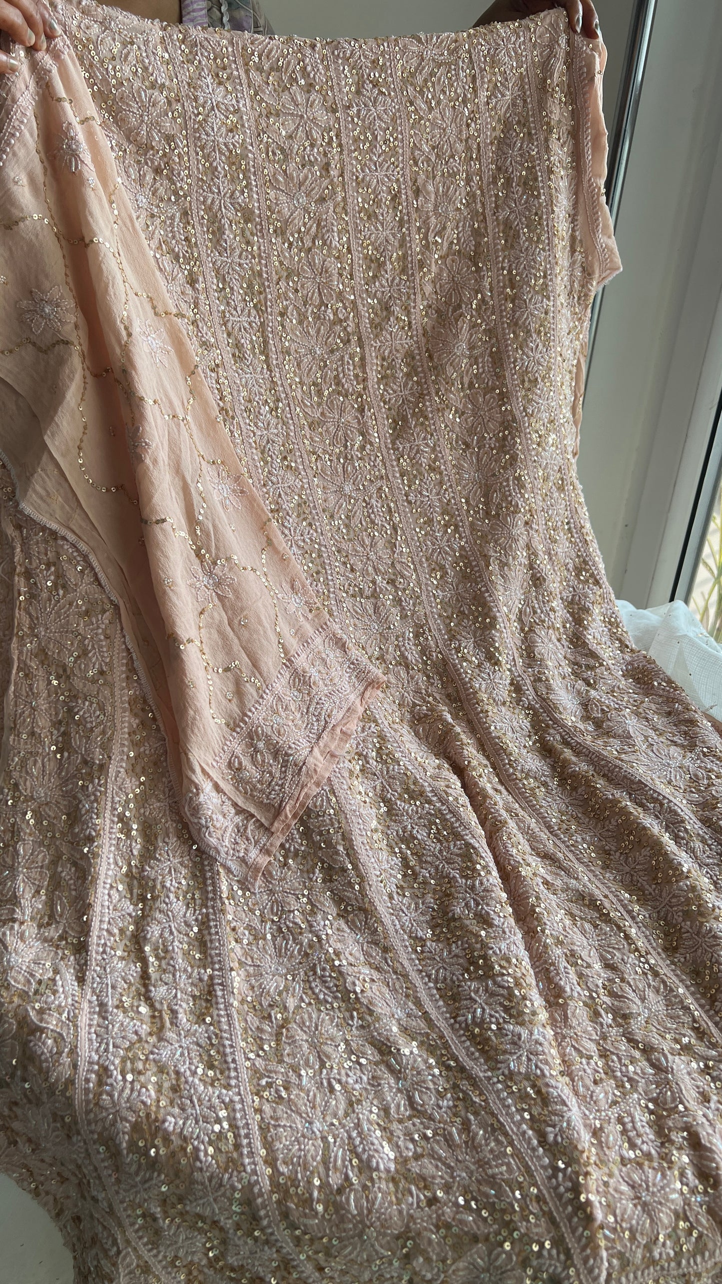 Ruhani Old Rose Chikankari sequins cut Dana Anarkali