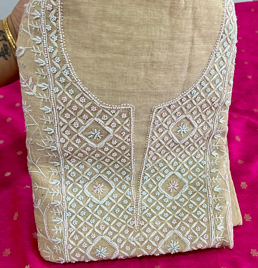 Pure Tissue Chikankari and pearl embroidered kurta and dupatta