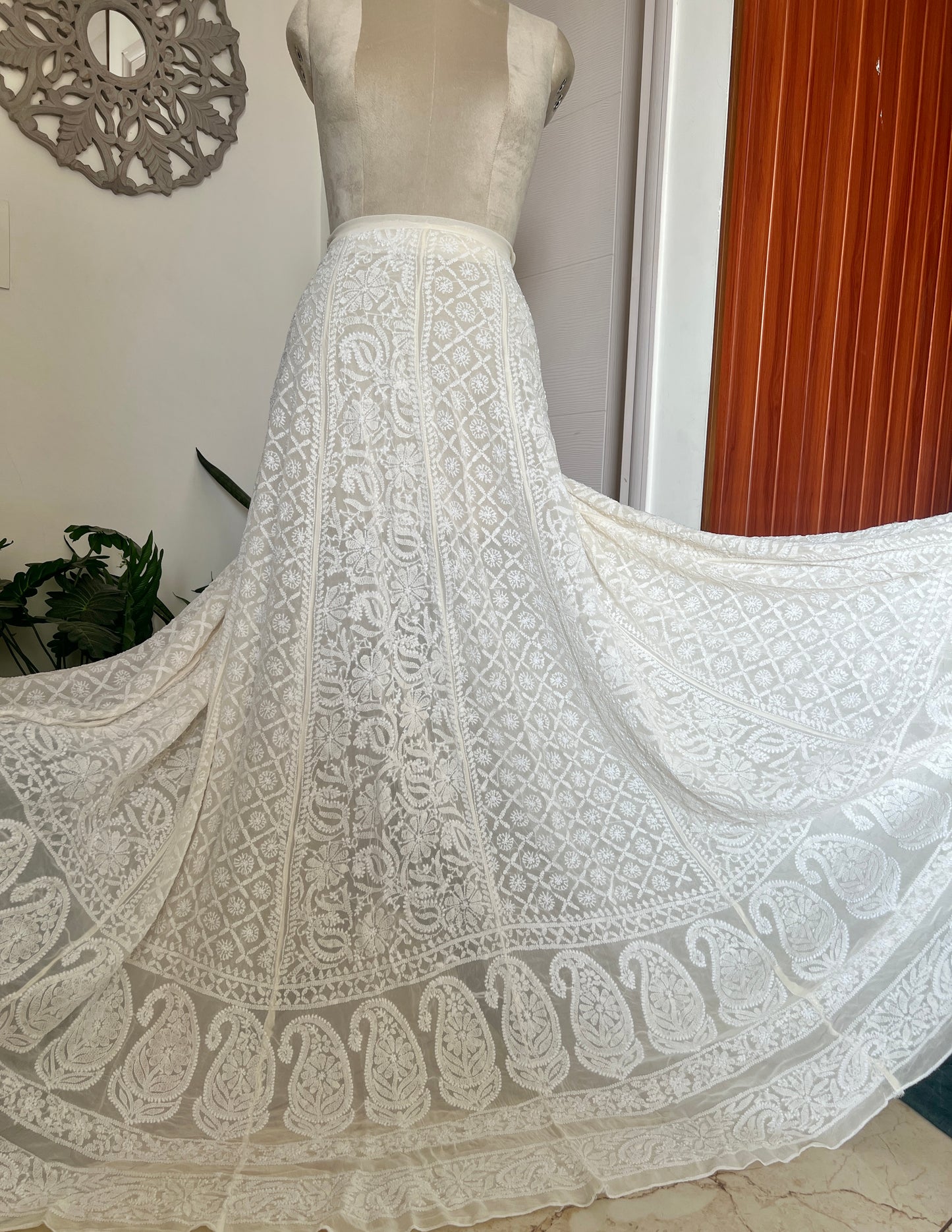 Ivory pure georgette Lehenga Skirt with allover Chikankari