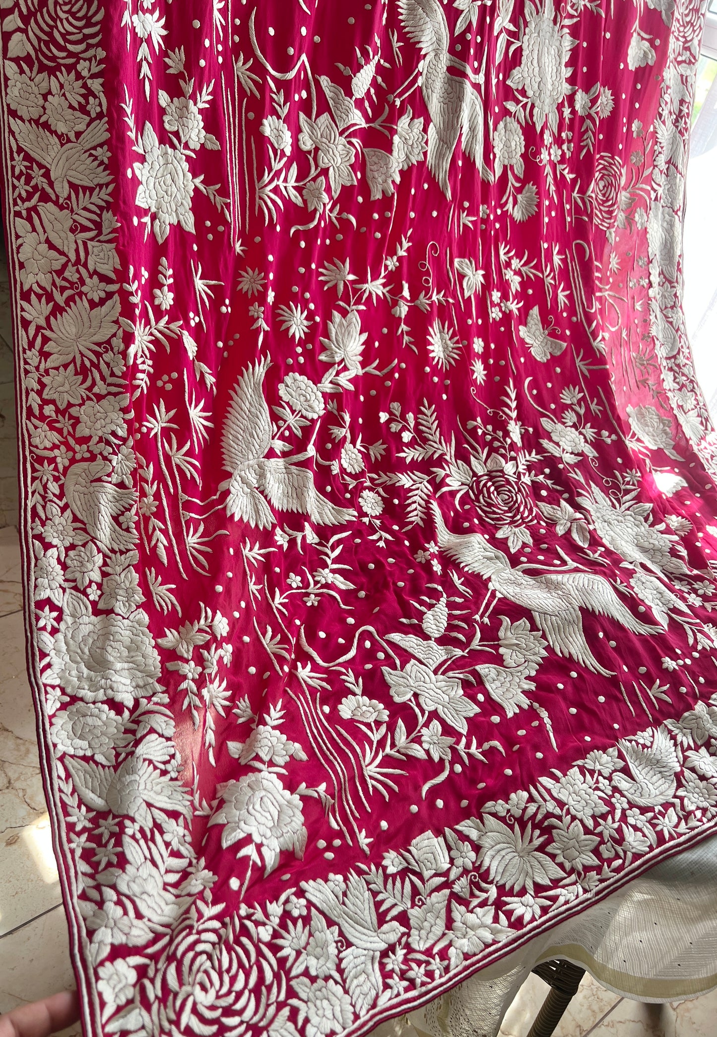 Ruby Pink Masterpiece Parsi Gara Pure Crepe Saree