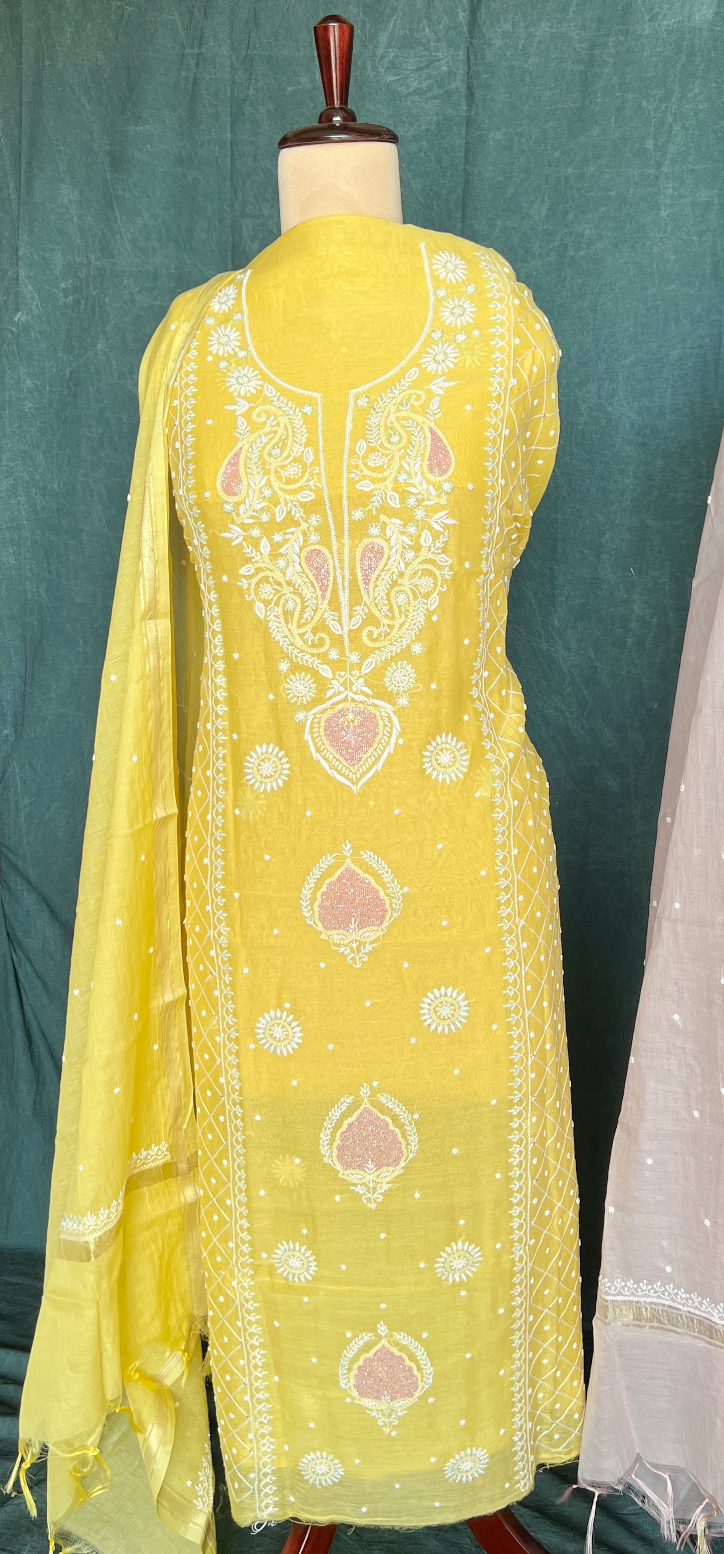 Mul Chanderi Chikankari Kurta and Dupatta Set
