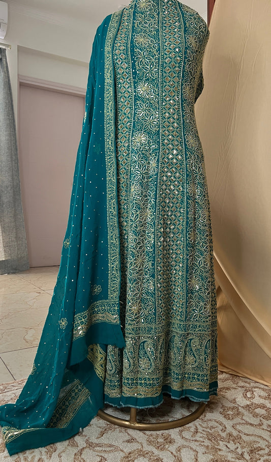 Ruhani turquoise Wedding Anarkali