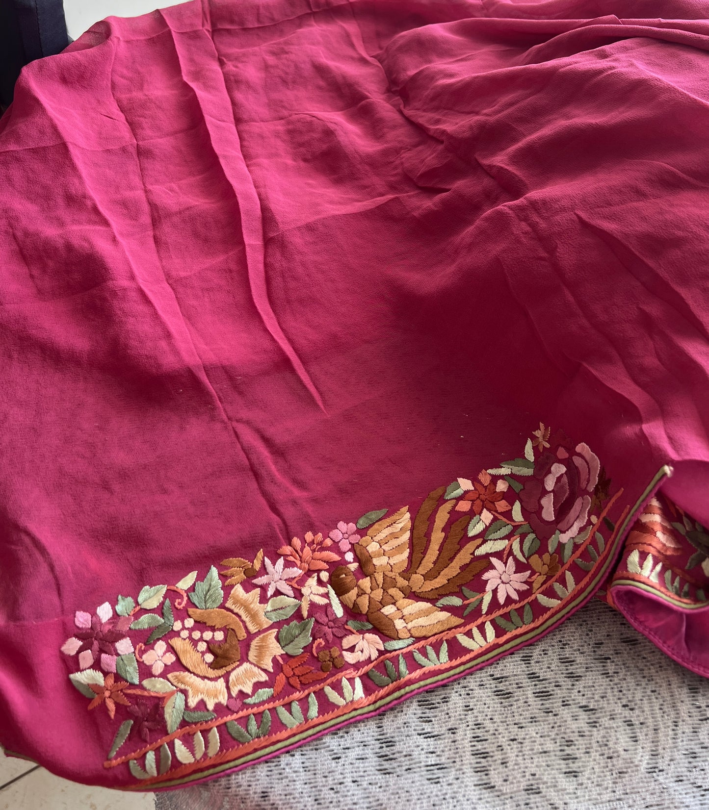 Deep Raspberry Pink Masterpiece Parsi Gara Saree