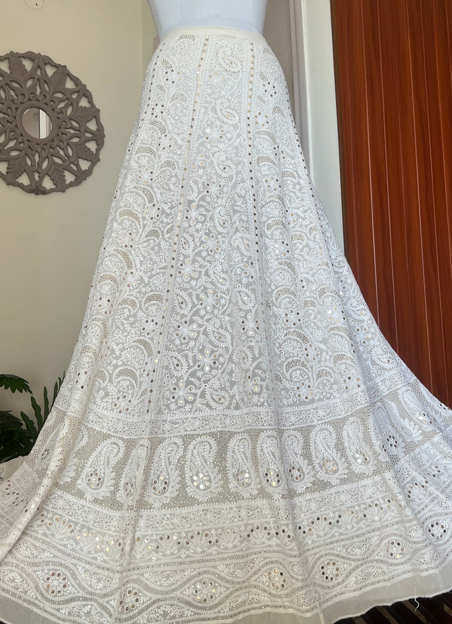 Lehenga Skirt allover Chikankari and mukaish