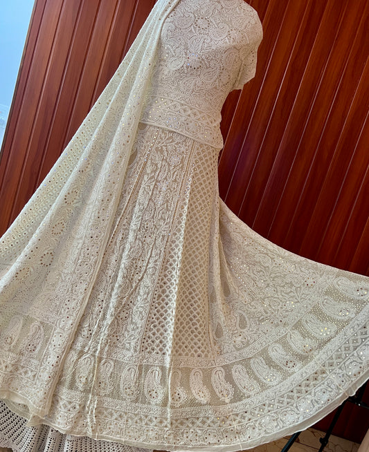 Ruhani Ivory Chikankari and Mukaish Lehenga Set