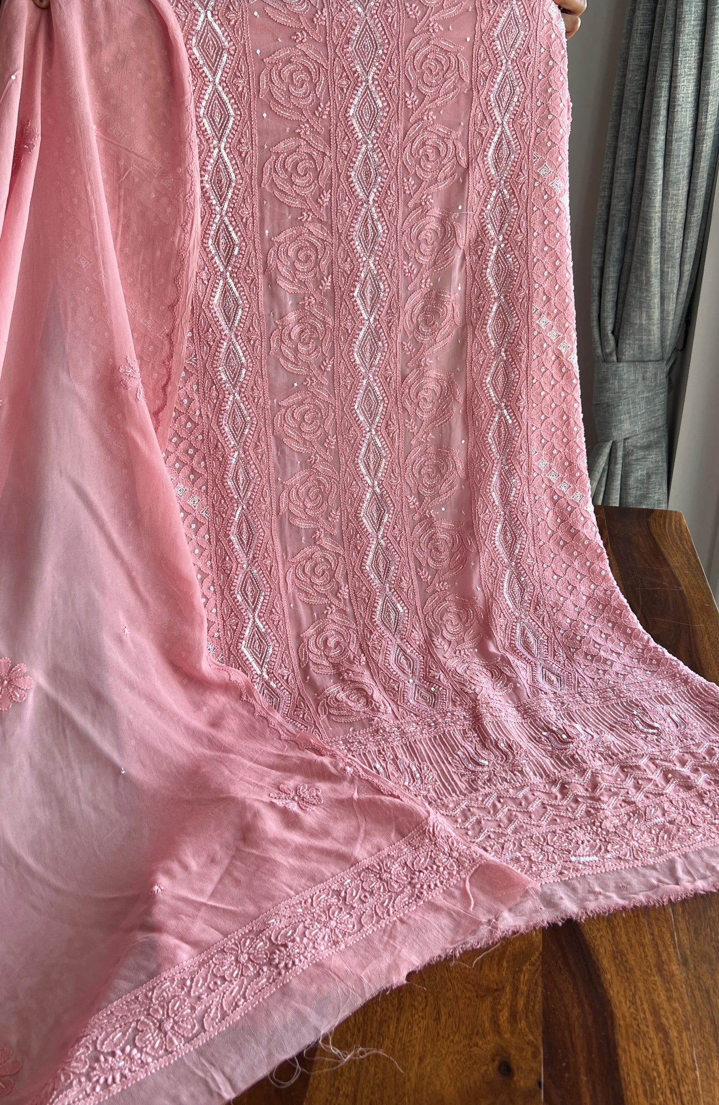 Onion pink Chikankari Cut Dana and sequins work Kurta and Dupatta