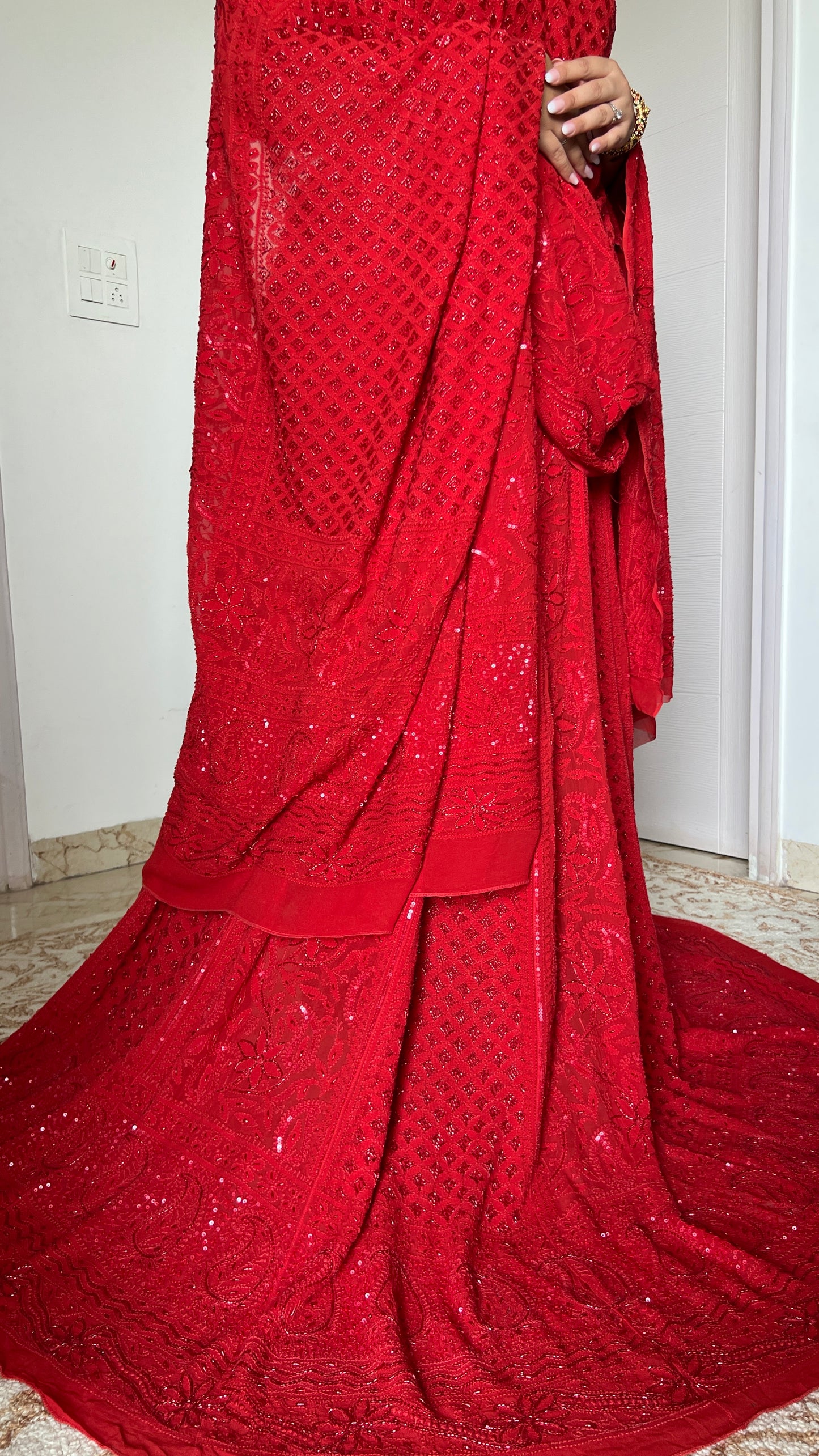 Ruhani Surkh Laal Chikankari Cut Dana Sequins Wedding Lehenga