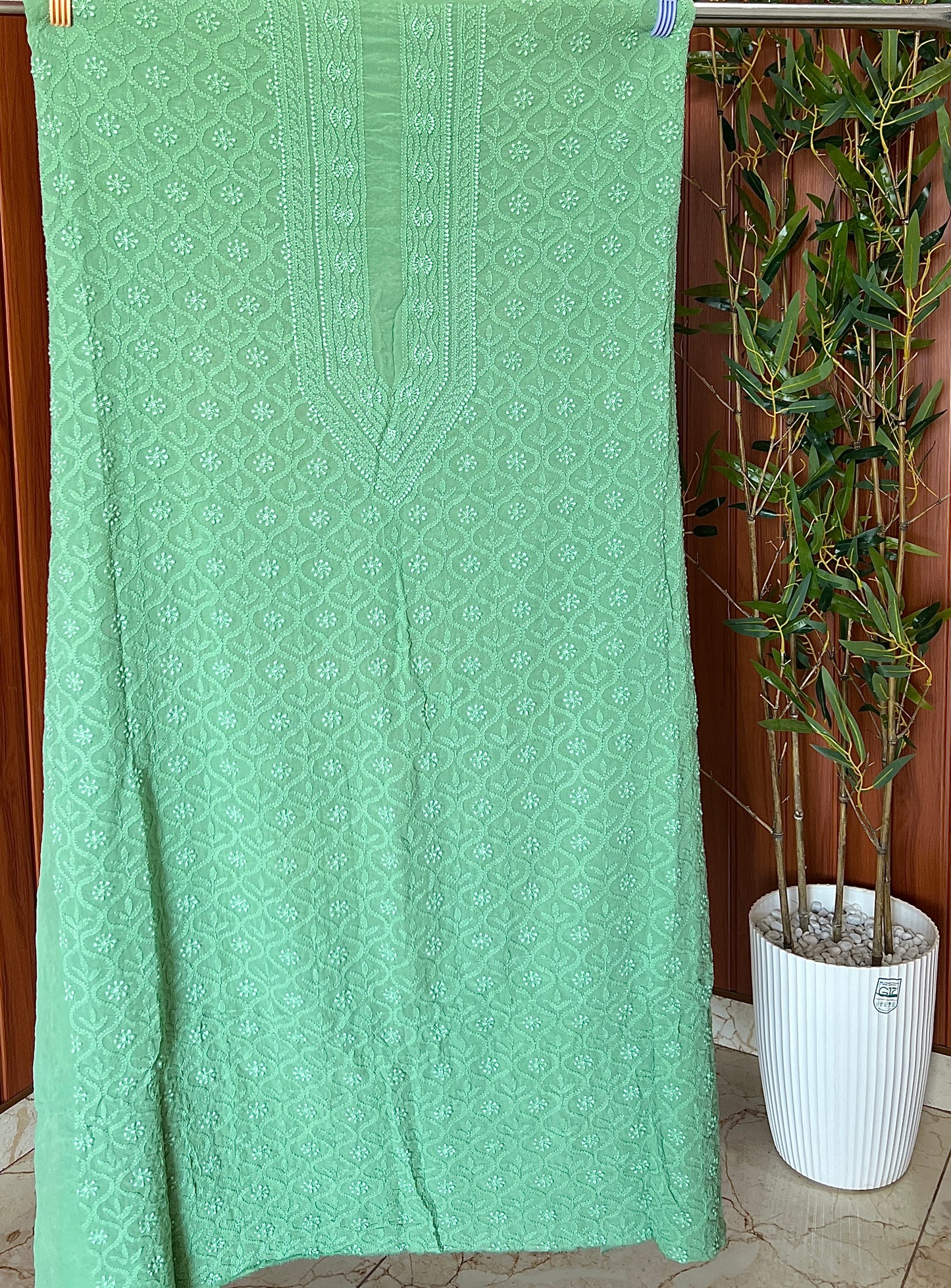 Green Allover Chikankari Men's Kurta Fabric