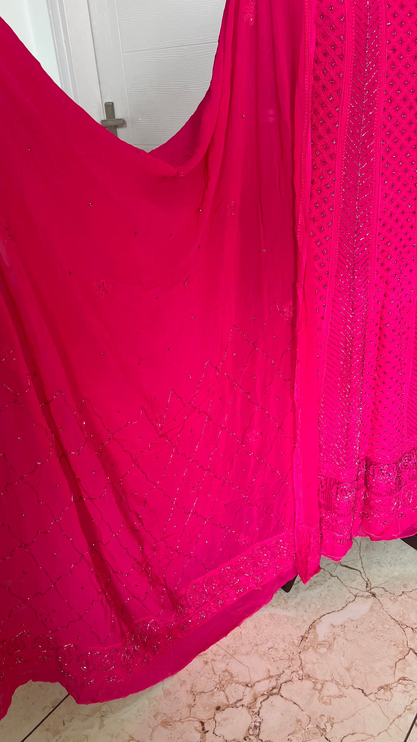 Hot pink Chikankari Sequins and Cut Dana Anarkali
