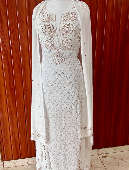 White mukaish and pearl work Kurta and Dupatta