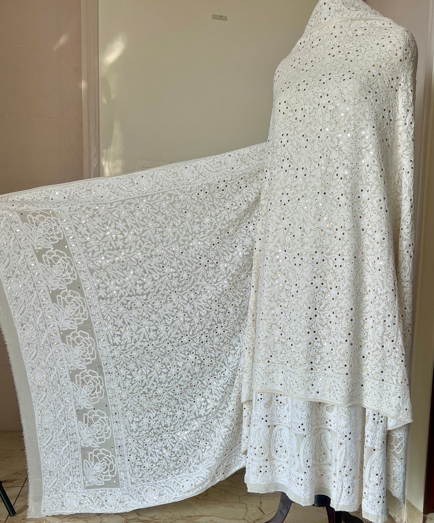 Ruhani Chikankari and Mukaish Dupatta