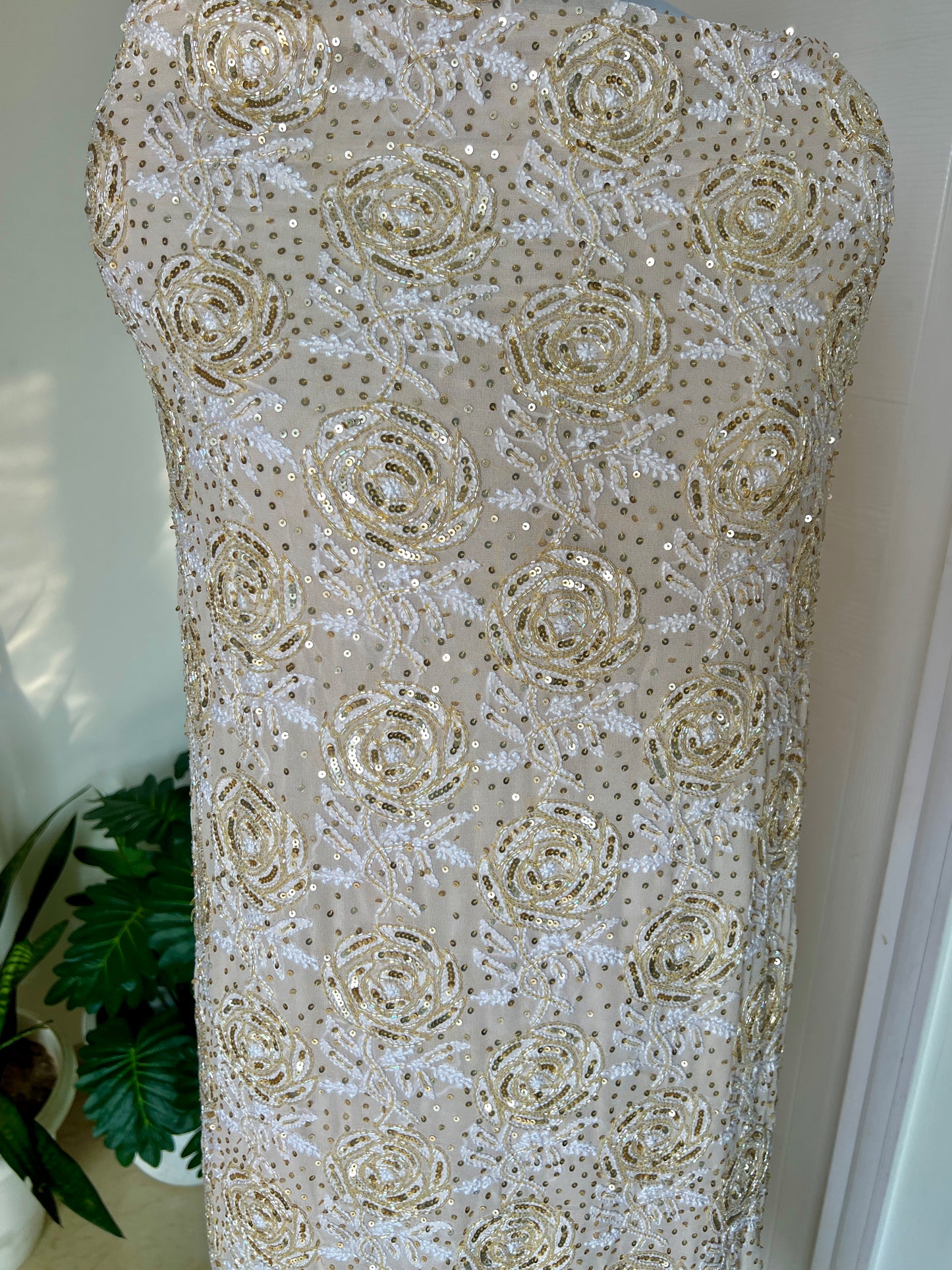 Ruhani Ivory Pink Chikankari golden cut dana sequins kurta and dupatta