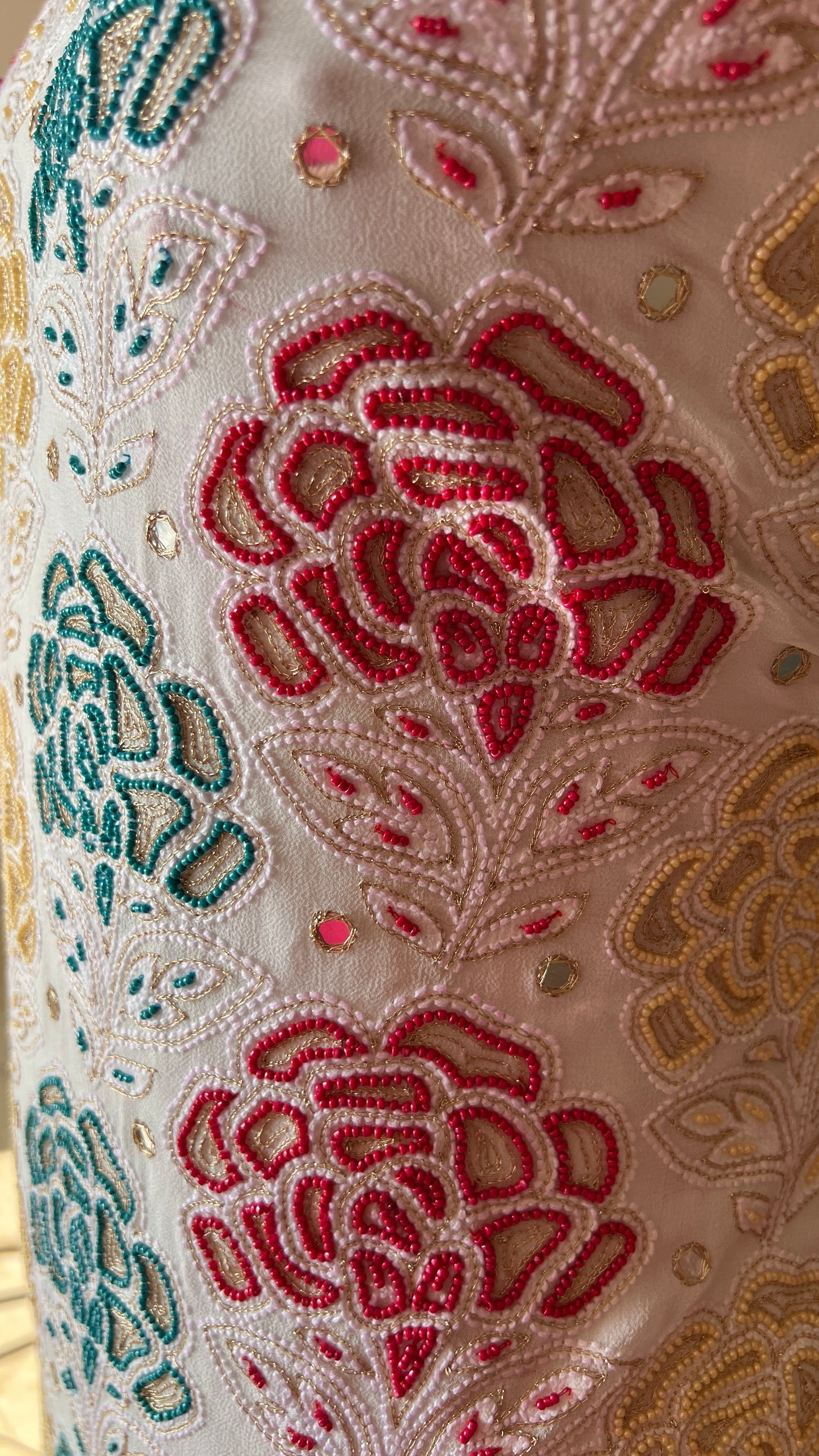 Ivory Chikankari and multicolored Pearl Embroidered Kurta and Dupatta