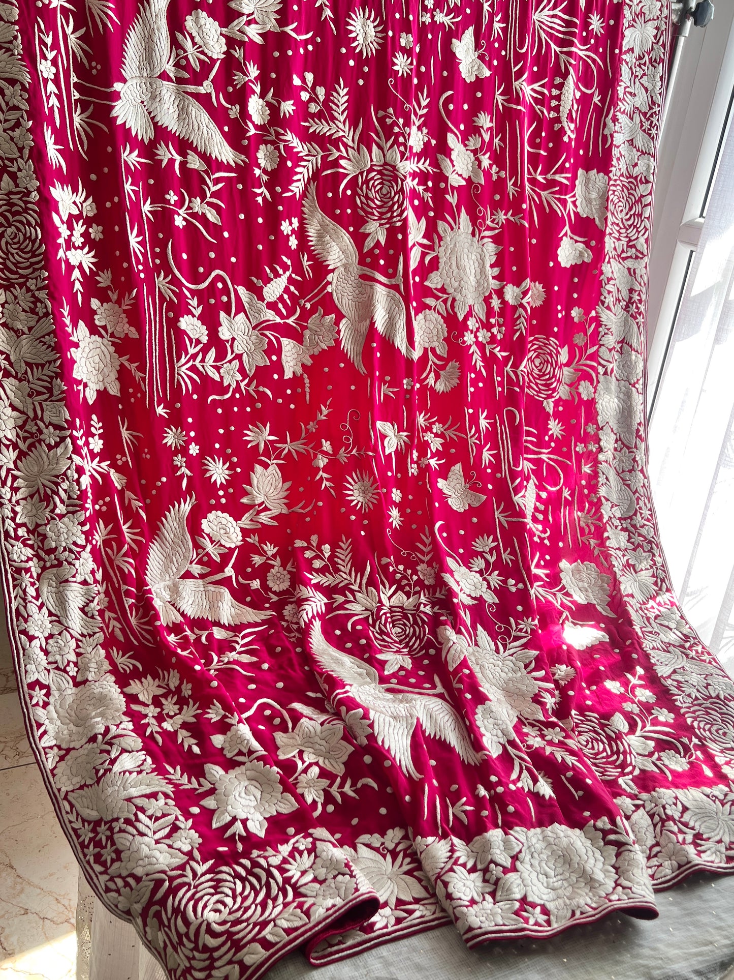 Ruby Pink Masterpiece Parsi Gara Pure Crepe Saree