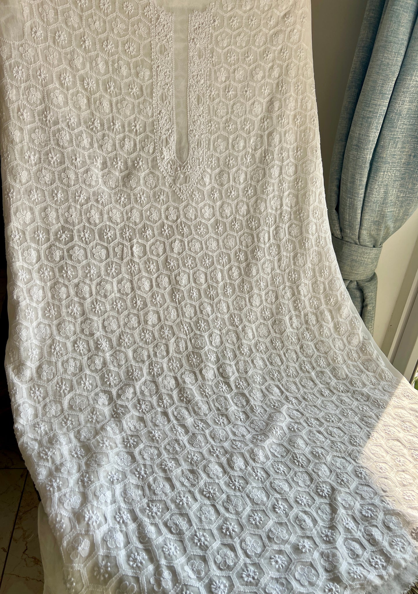 Ivory Allover Chikankari Men's Kurta Fabric