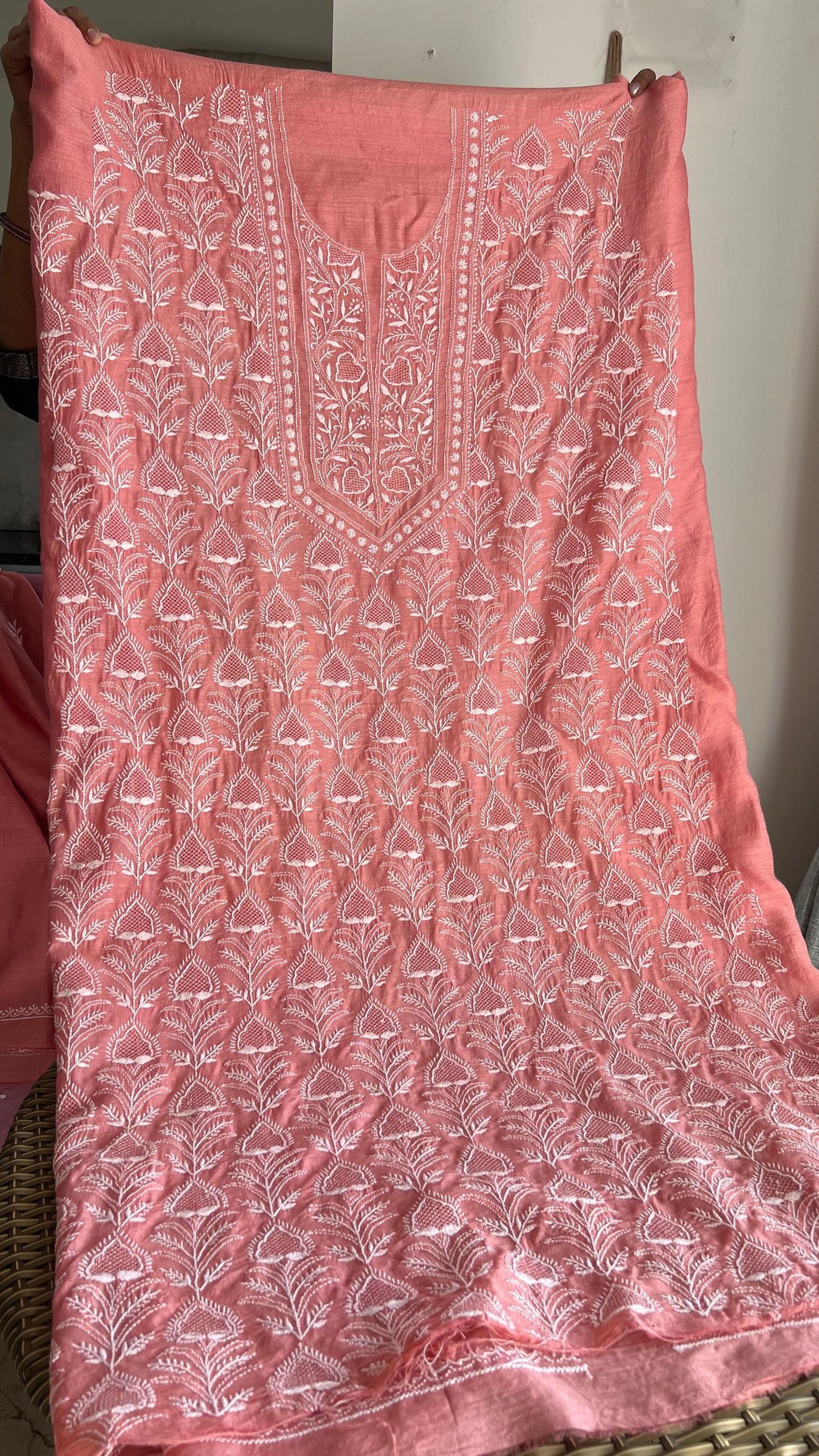 Moonga Silk Chikankari and fine jaali work kurta and dupatta