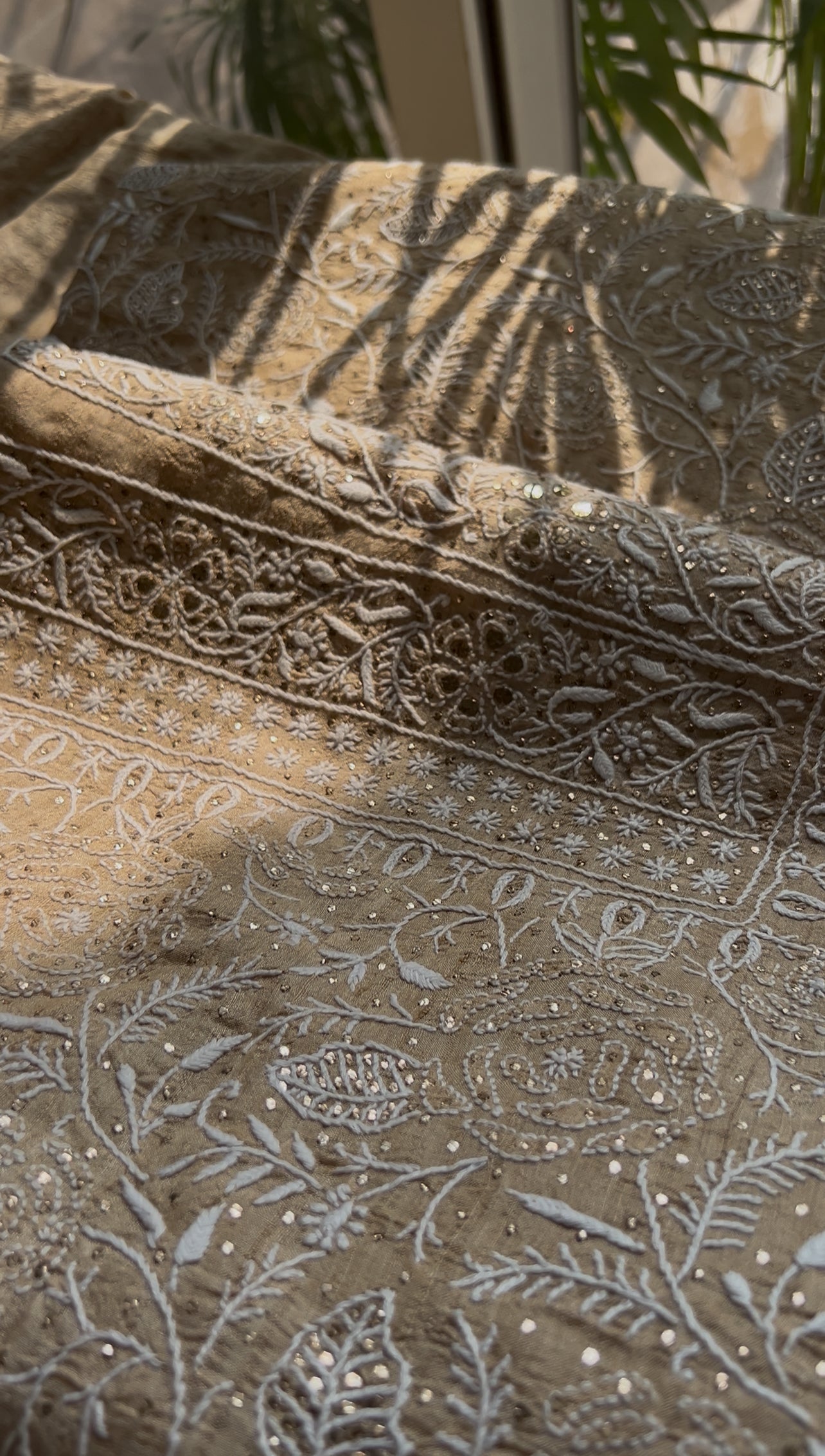Pure Tussar silk Chikankari and mukaish embroidered kurta and dupatta