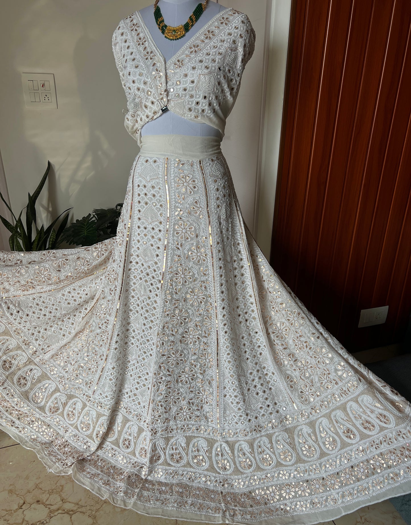 Ruhani Chikankari pearl mirror and sequins lehenga