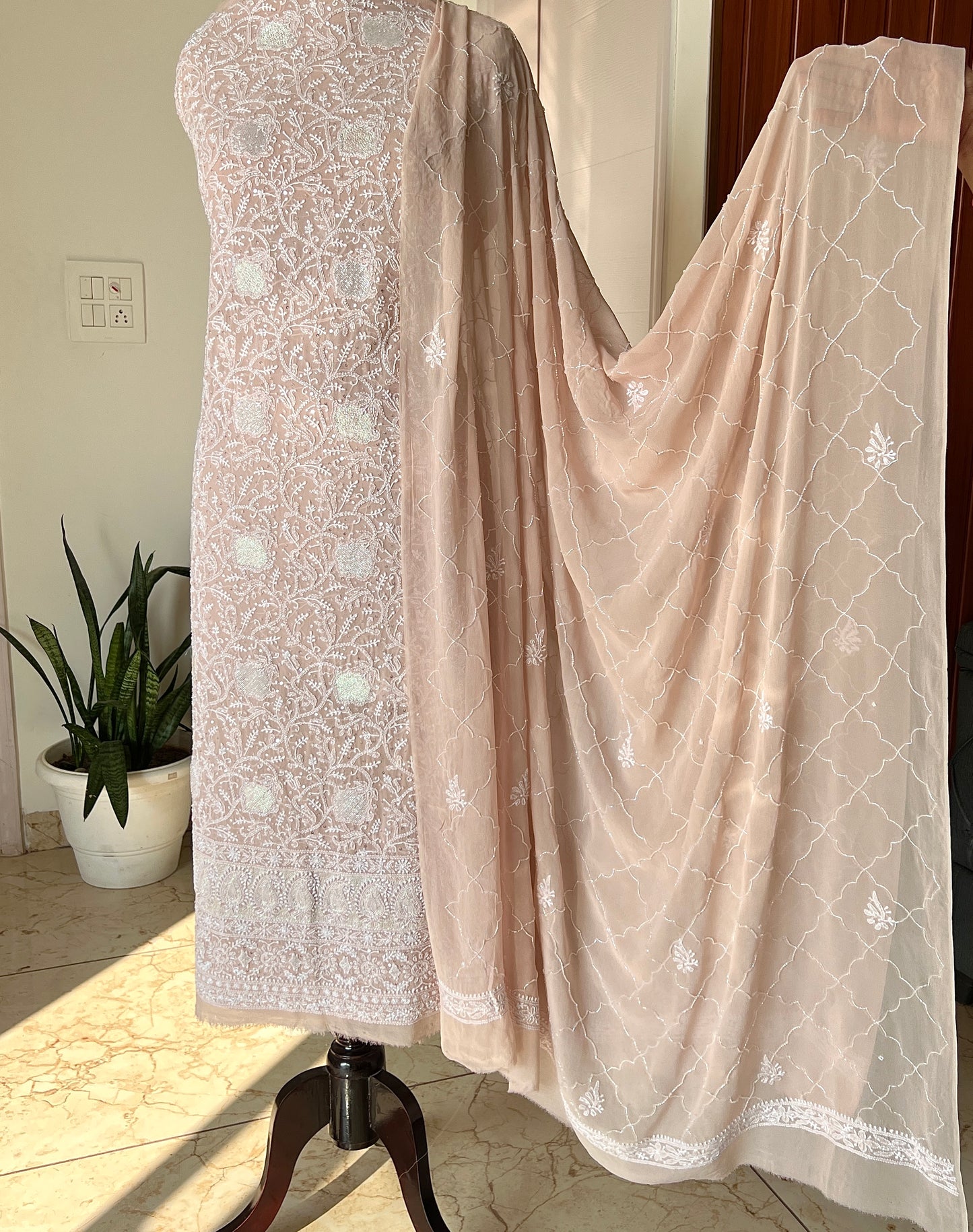 Suhaan Chikankari sequins cut Dana work kurta and dupatta