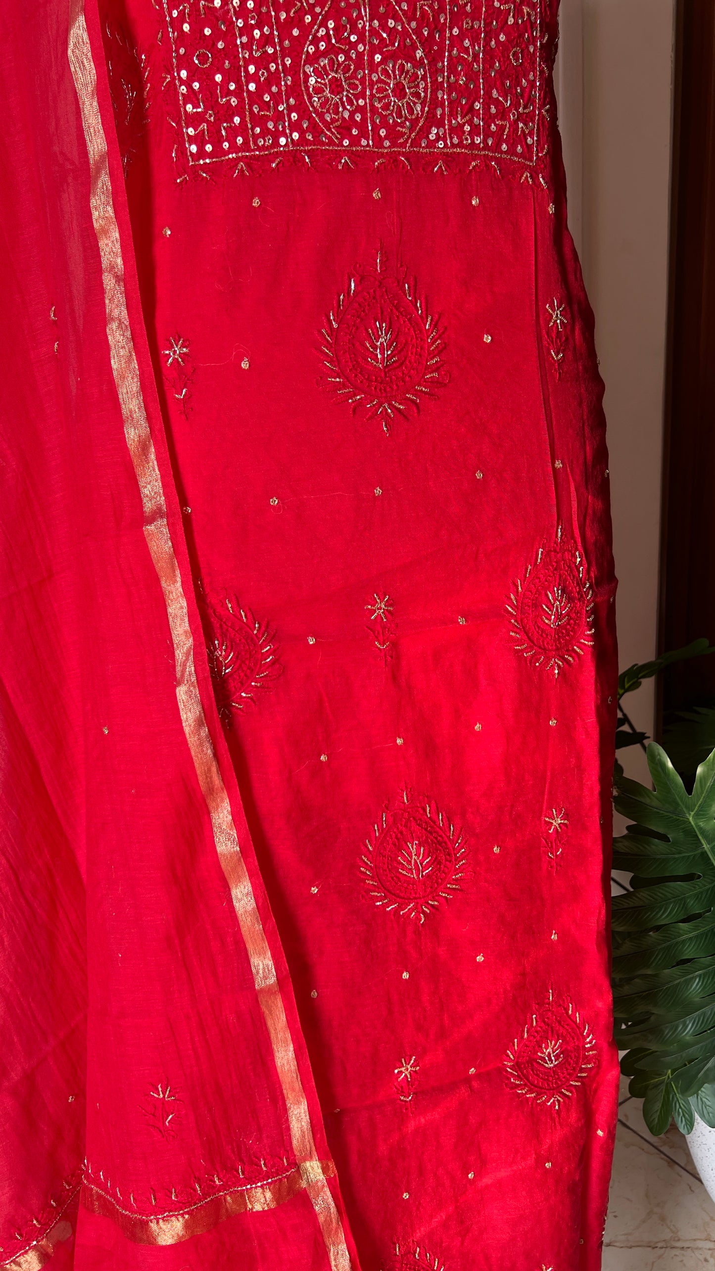 Mul Chanderi Chikankari Kurta and Dupatta Set