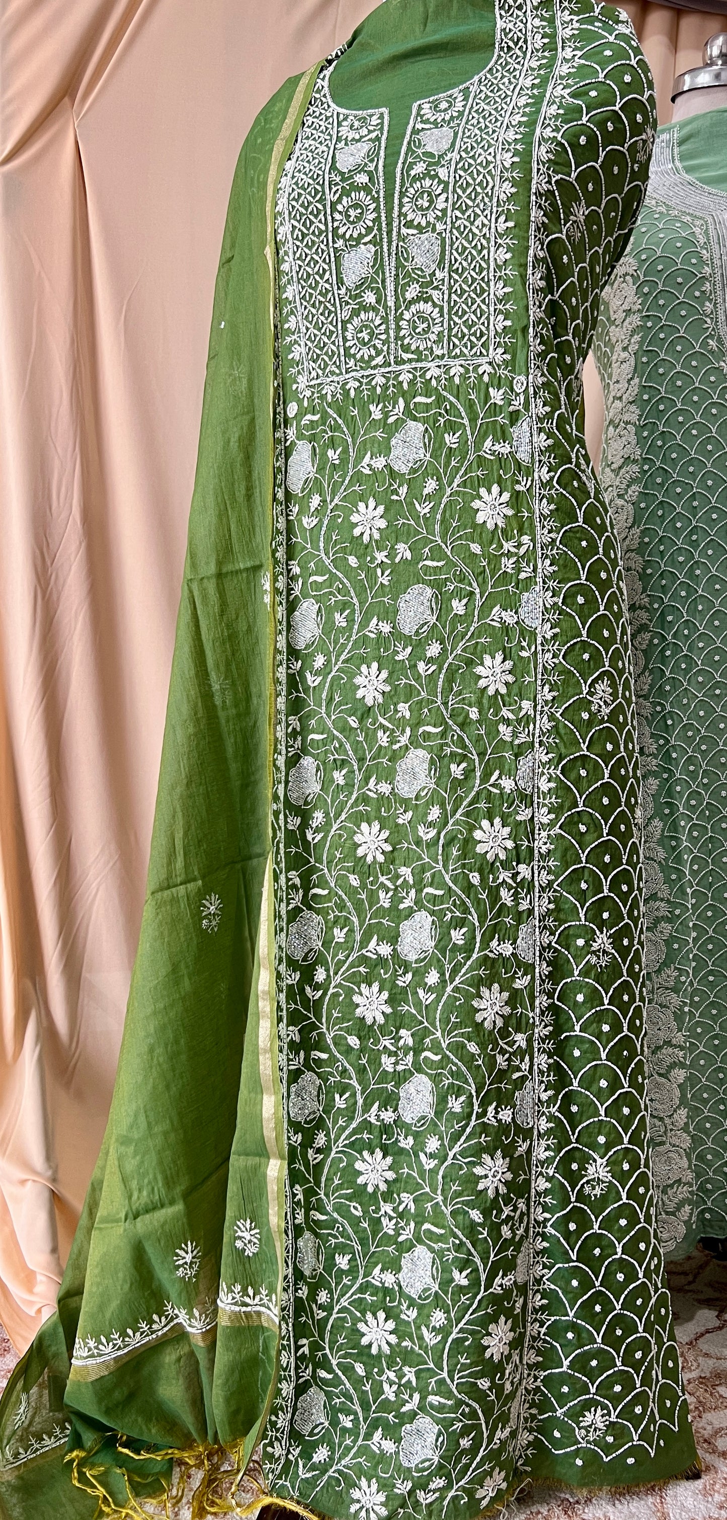 Forest Green Mul Chanderi Kurta and Dupatta