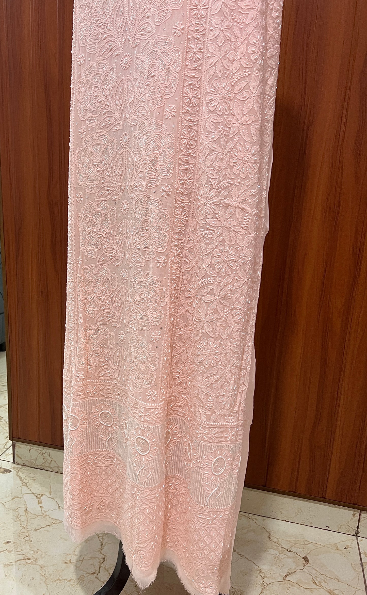 Peachy Chikankari Pearl work kurta and dupatta set