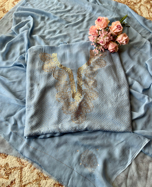 Sky blue bareek mukaish work Kurta and Dupatta